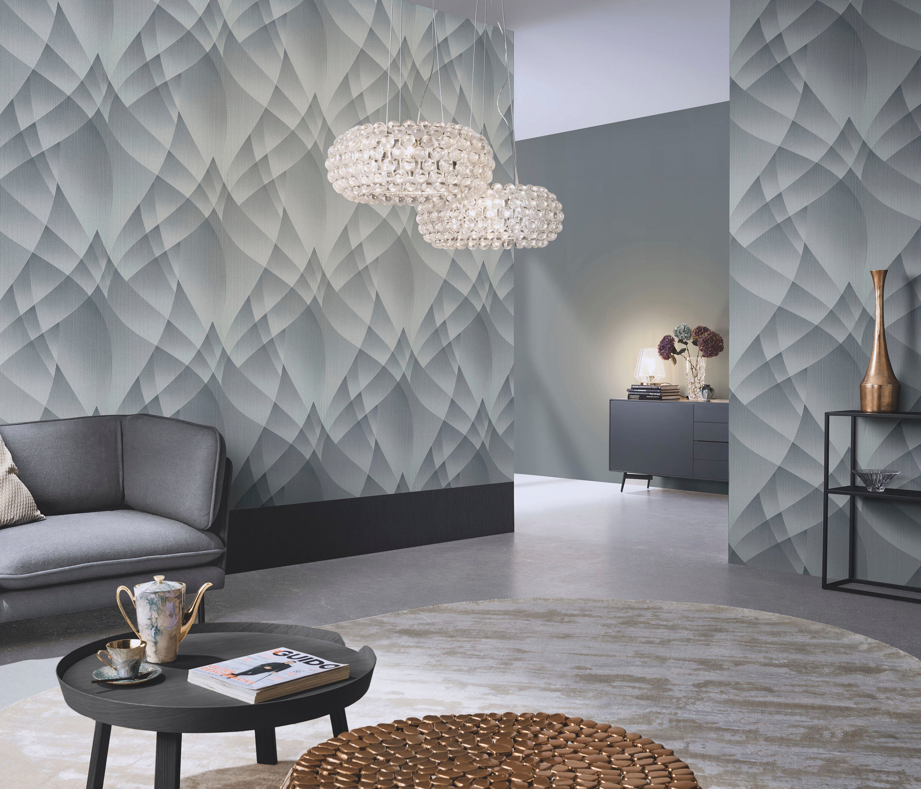 geometrisch, MARIA Lumina, walls Vliestapete for KRETSCHMER frei, geprägt, GUIDO silberfarben Phthalate Fashion