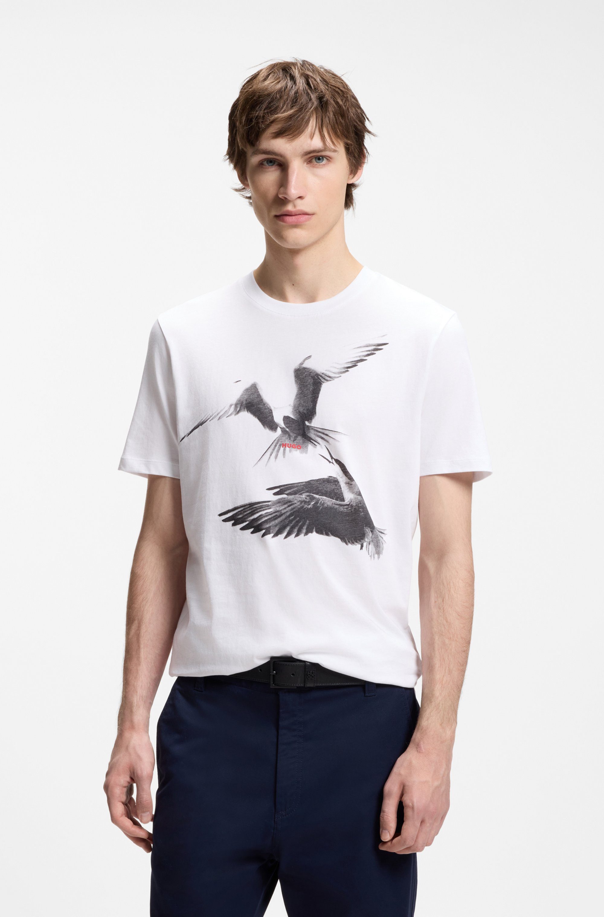 HUGO T-Shirt Dirunn Reine Baumwolle, Rundhalsausschnitt, Regular Fit