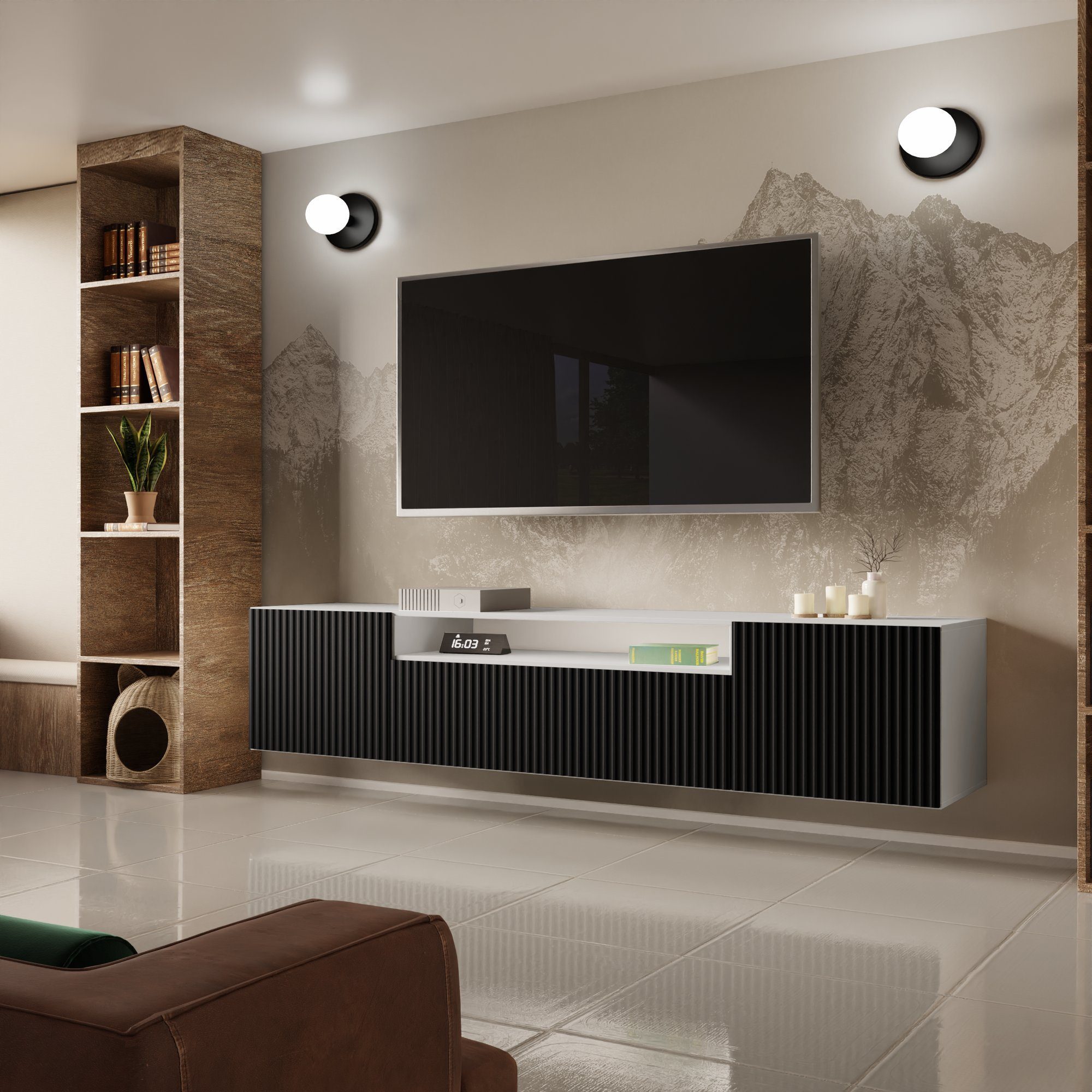 Beautysofa TV-Schrank Moderner Hängeschrank mit gefräster günstig online kaufen
