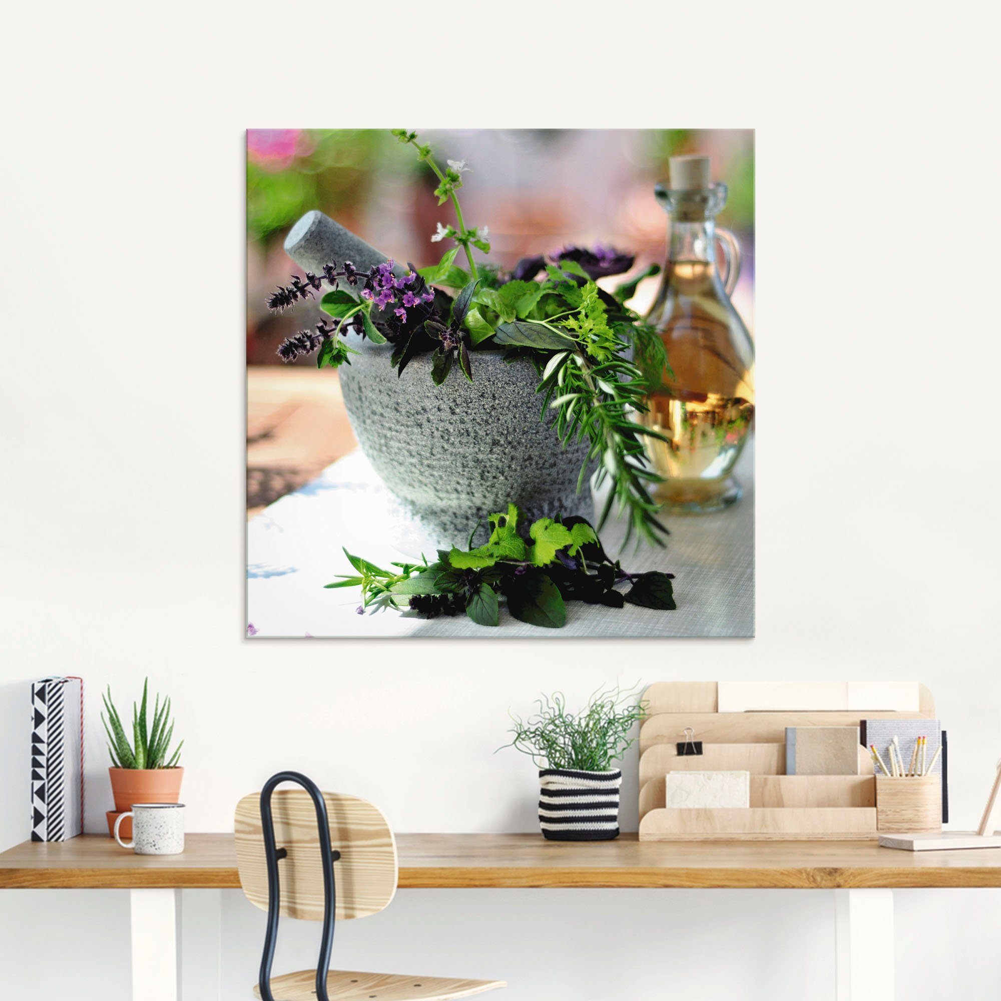 Artland Glasbild Gesunder Kräutermix im Mörser, günstig online kaufen