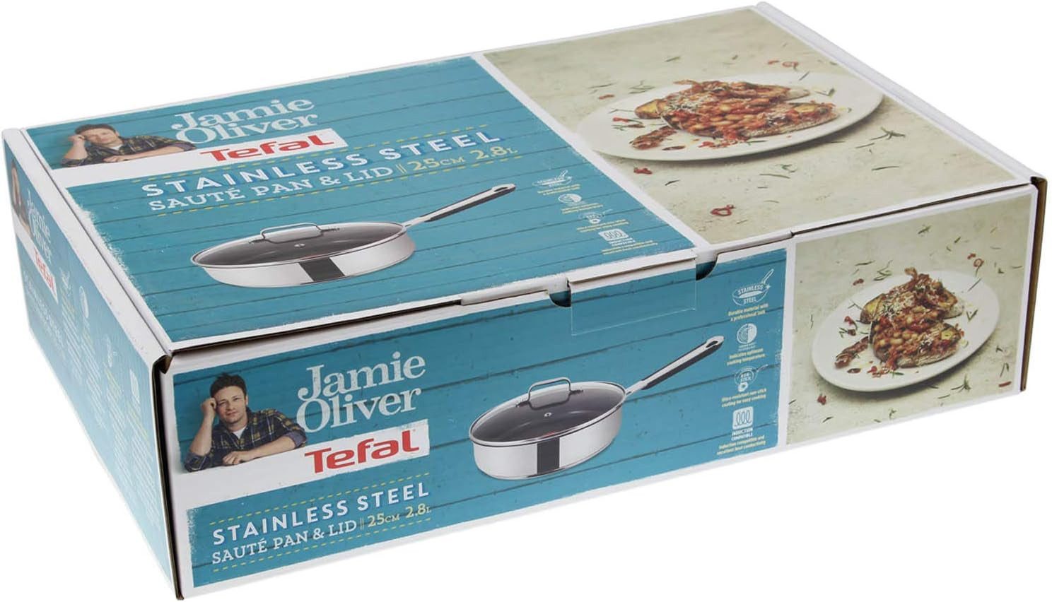 Tefal Pfannen-Set Jamie Oliver Schmorpfanne 25 cm mit Deckel Induktion, Antihaft Beschichtet, Induktionsgeeignet, Hoher Rand