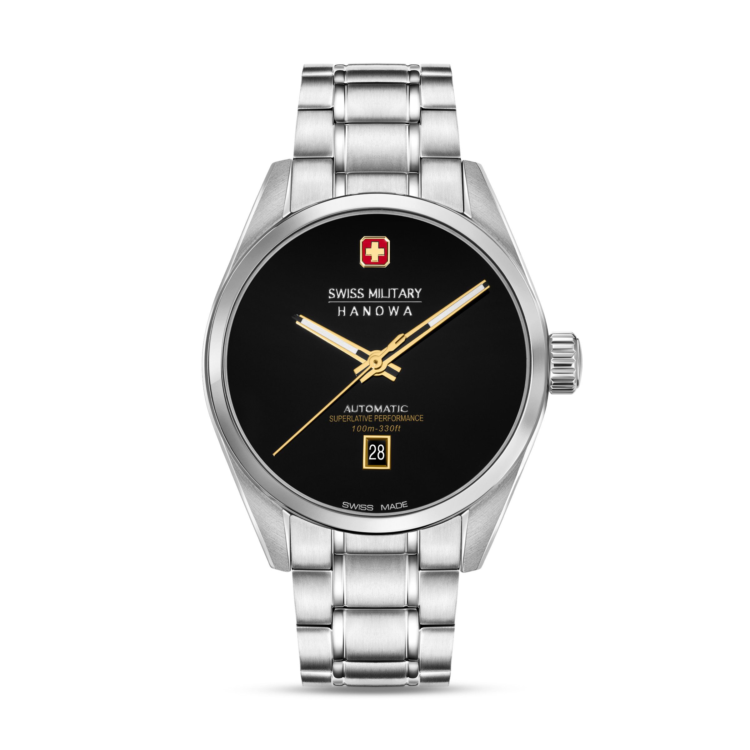 Swiss Military Hanowa Automatikuhr Majestetic Pioneer Onyx SMWGL0006204, Armbanduhr, Herrenuhr, Swiss Made, Mechanische Uhr, Edelstahlarmband