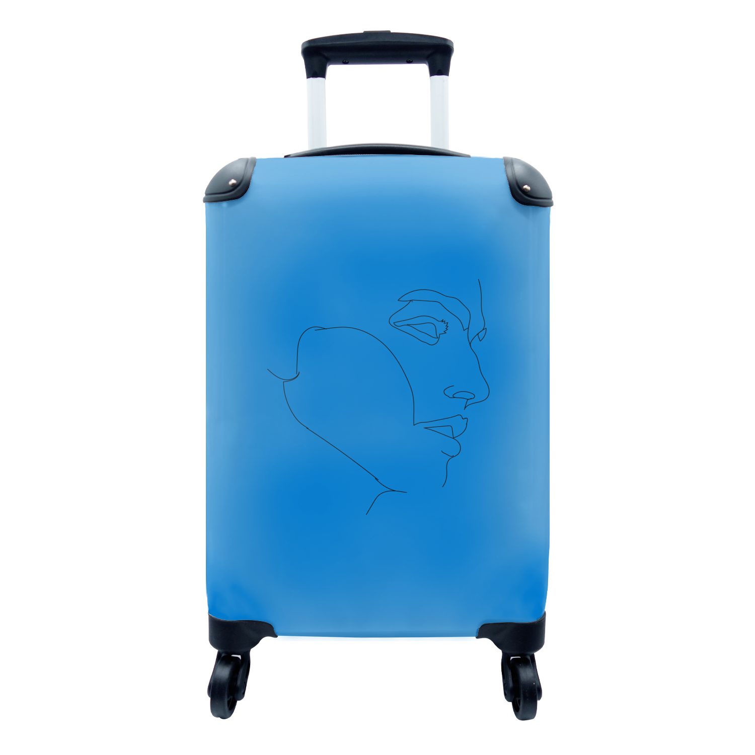 MuchoWow Handgepäckkoffer Mann - Strichzeichnung - Blau, 4 Rollen, Reisetasche mit rollen, Handgepäck für Ferien, Trolley, Reisekoffer