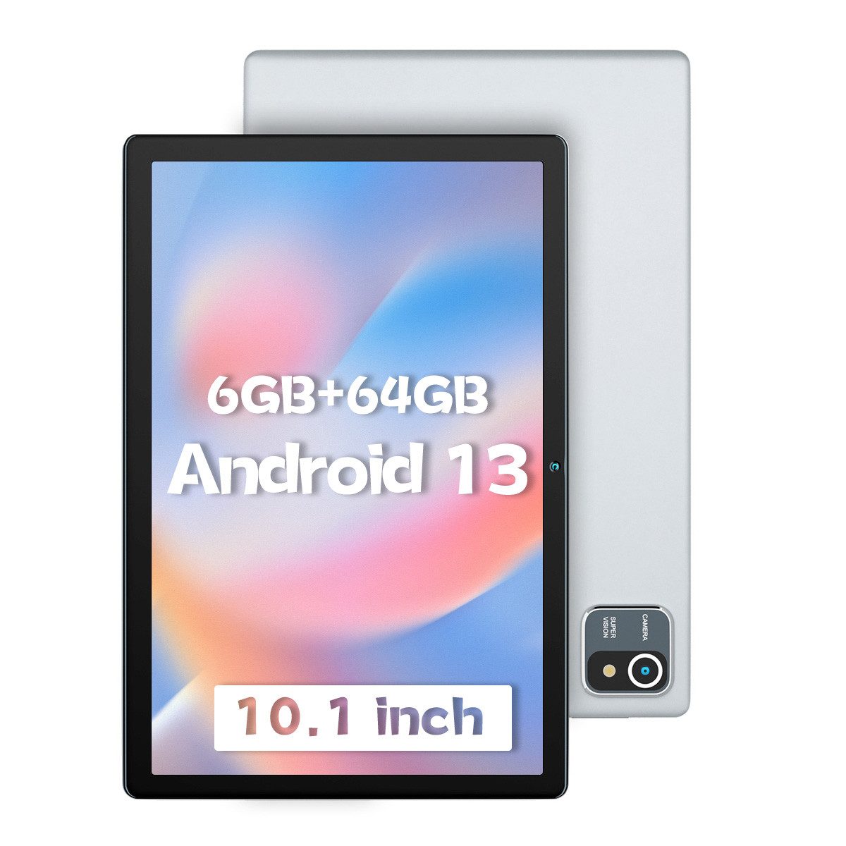 Happybe Android 13 10 Zoll 6GB RAM + 64GB ROM 1TB Expandable HD-Touchscreen Tablet (10", 64 GB, Android, WiFi, Android 13 mit Google-Diensten, Dual-Lautsprecher, Dual-Kamera)