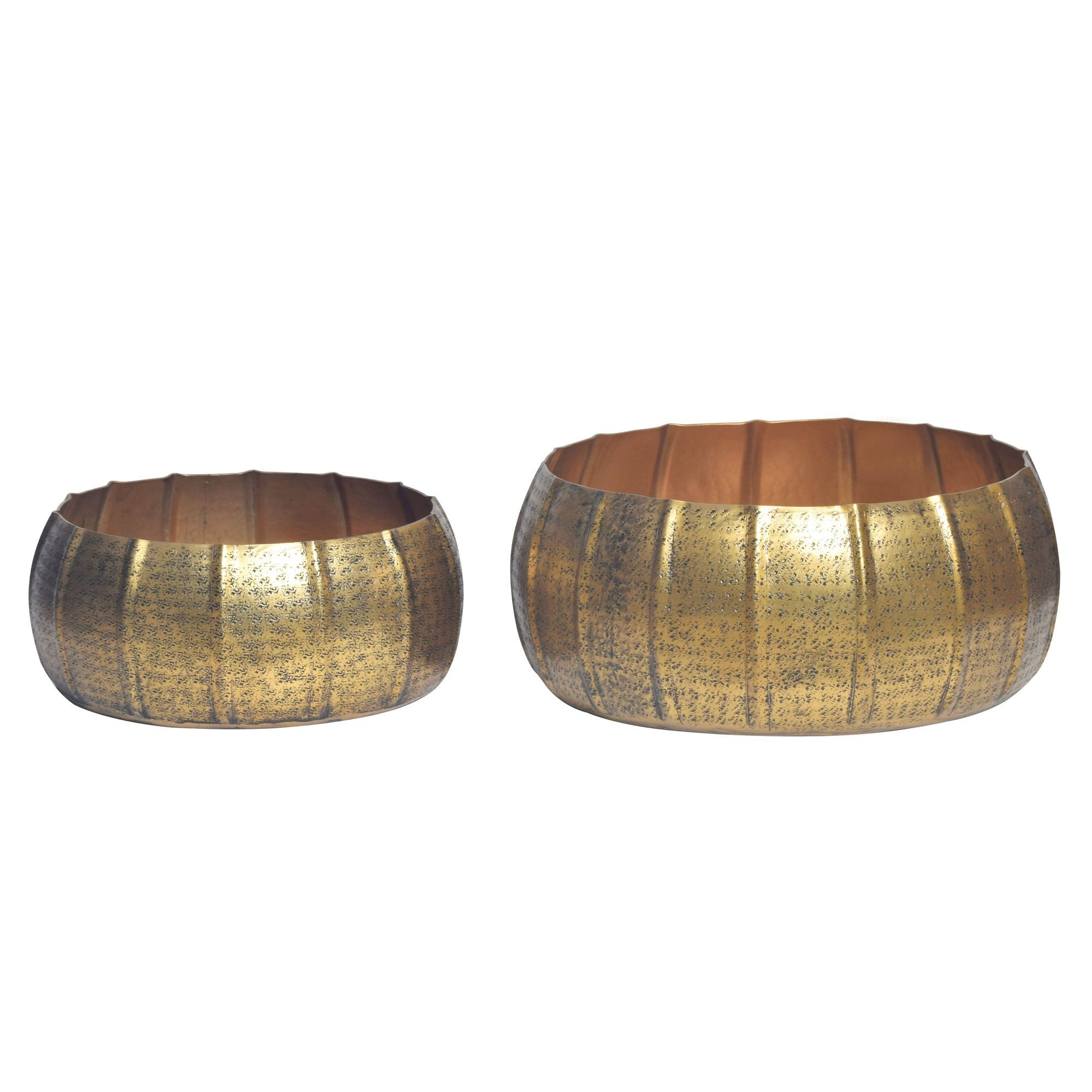 FINEBUY Blumentopf (Blumenschale 2er Set Metall Gold Rund), Pflanzenkübel 2-teilig, Blumenkübel Pflanzgefäß