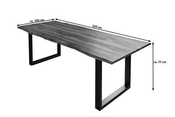 Junado® Baumkantentisch, massives Sheesamholz, natürliche Baumkante, Metallgestell in U-Form