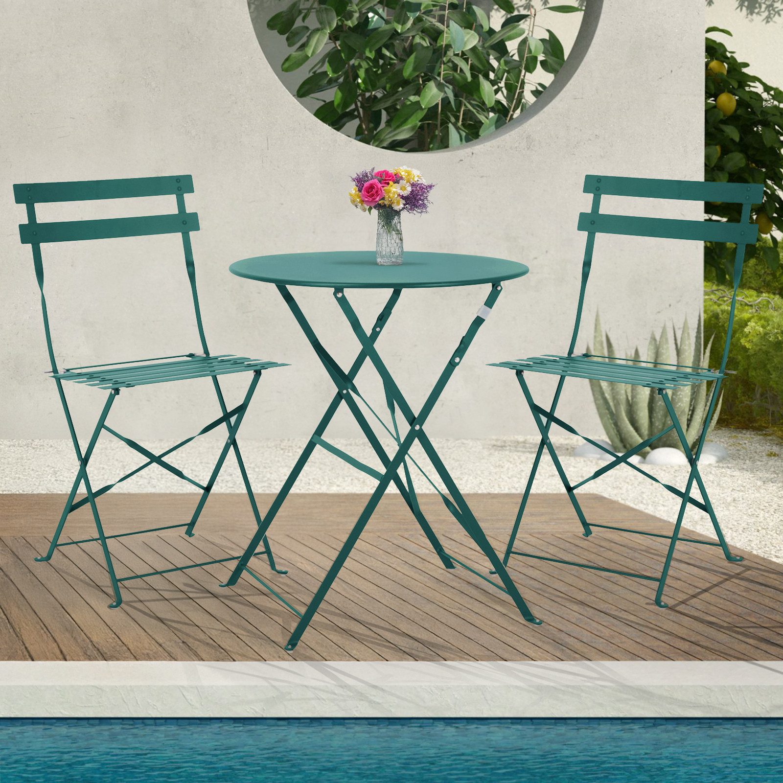 SVITA Balkonset BERLIN, (Set, 3-tlg., Bistro-Set), Tisch mit 2 Stühlen, Klappbar, Pflegeleicht, Witterungsbeständig