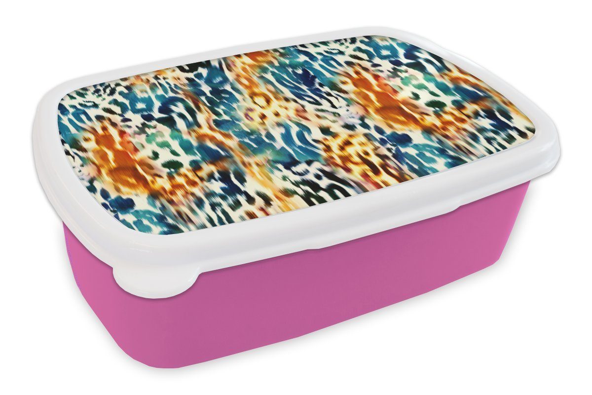 MuchoWow Lunchbox Orange - Blau - Tiermuster - Muster, Kunststoff, (2-tlg), Brotbox für Erwachsene, Brotdose Kinder, Snackbox, Mädchen, Kunststoff rosa