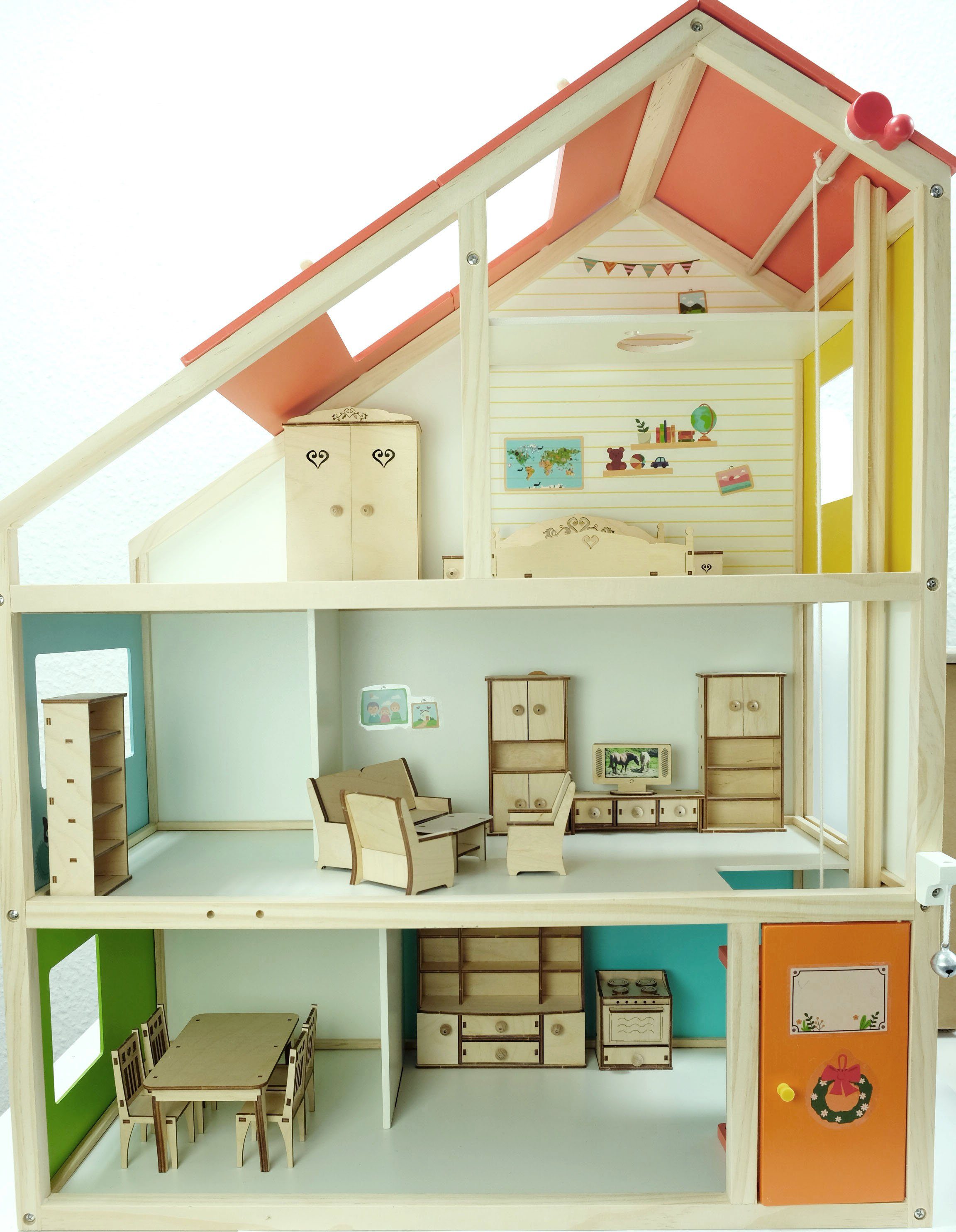 DeColibri Puppenhausmöbel Puppenhaus Holz, aus in Germany, Holz, montiert bemalbar Möbel Made fertig Kleiderschrank