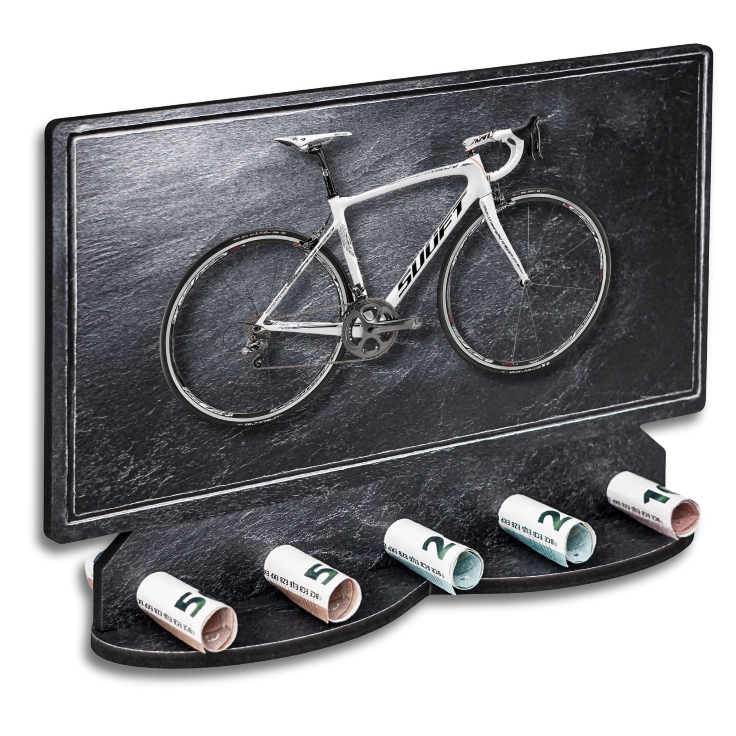 DARO Design Dekoobjekt Geldgeschenk Hobby Motiv Schieferoptik mit Ständer (Dekoration, Rennrad – Geldscheinhalter), 28 cm breit, 6 mm HDF