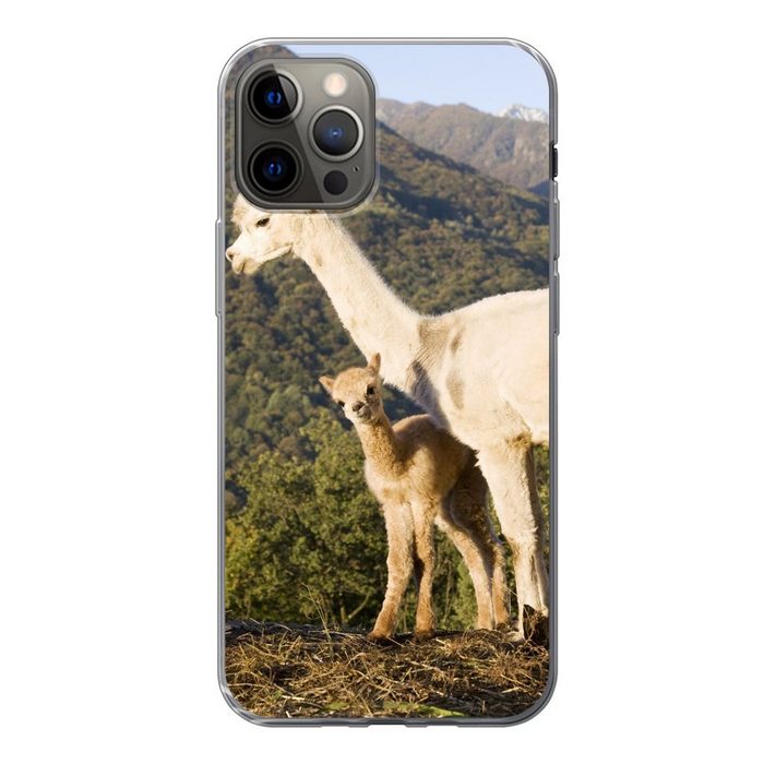 MuchoWow Handyhülle Alpakas - Berge - Natur Handyhülle Apple iPhone 12 Pro Smartphone-Bumper Print Handy