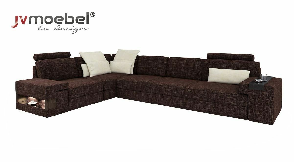 JVmoebel Ecksofa, Wohnzimmer Braun Möbel Textil Sofas Ecksofa L Form Couch Polstermöbel Braun/Weiß