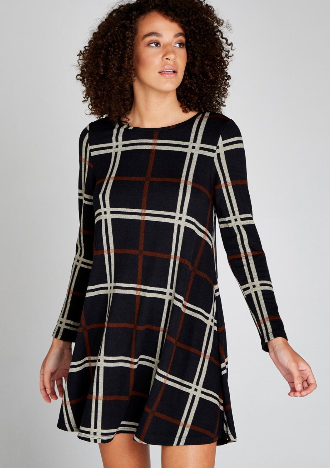 Apricot Strickkleid Large Check Longsleeve Swing Dress (1-tlg) mit  Karomuster | Jerseykleider