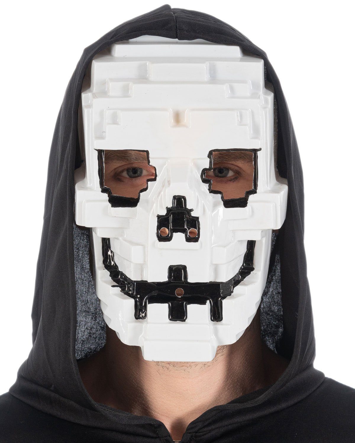 Verkleidungsmaske Halloween Maske 'Gamer Totenkopf', Weiß Schwarz