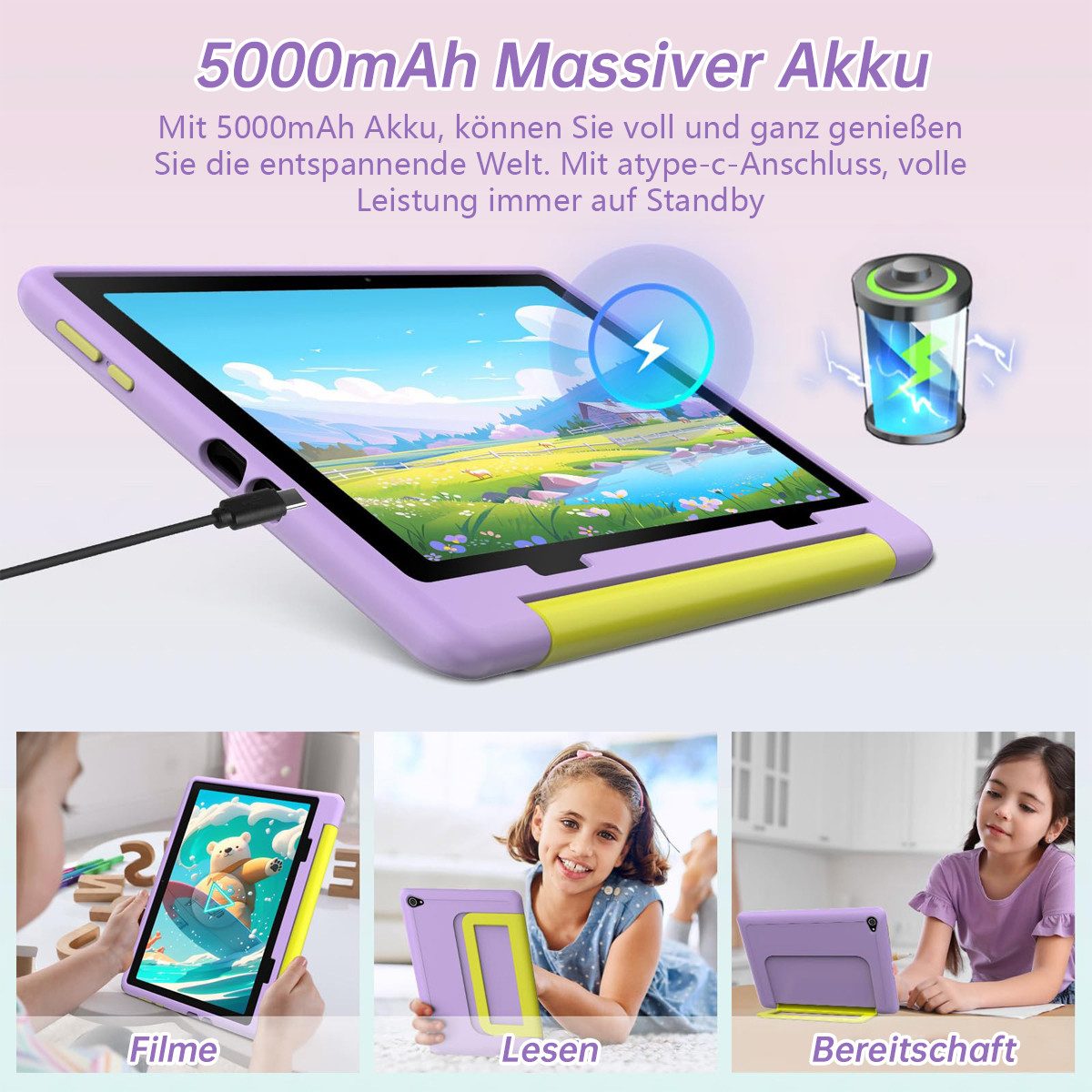 BUFO Kinder Lern-Tablet mit Elternkontrolle 10'' Android 15,64GB Tablet (10", 64 GB, Android 15, Kids Bumper blau)
