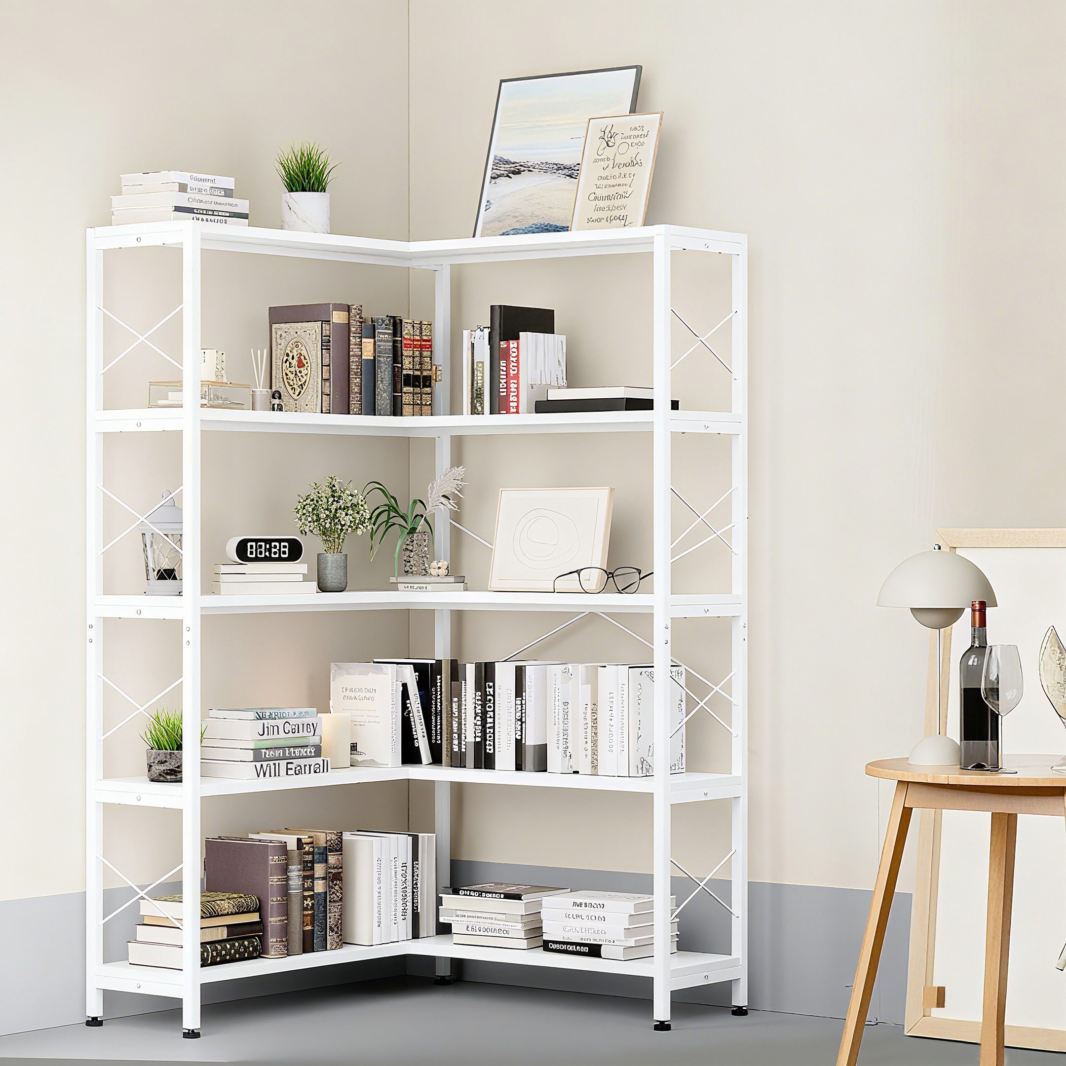 Wildhome Bücherregal 5-Regal Etagere mit Metallrahmen, Offene Lagerung, 1-tlg., Ecke-Schrank für Wohnzimmer & Home Office – Bild 3 von 4