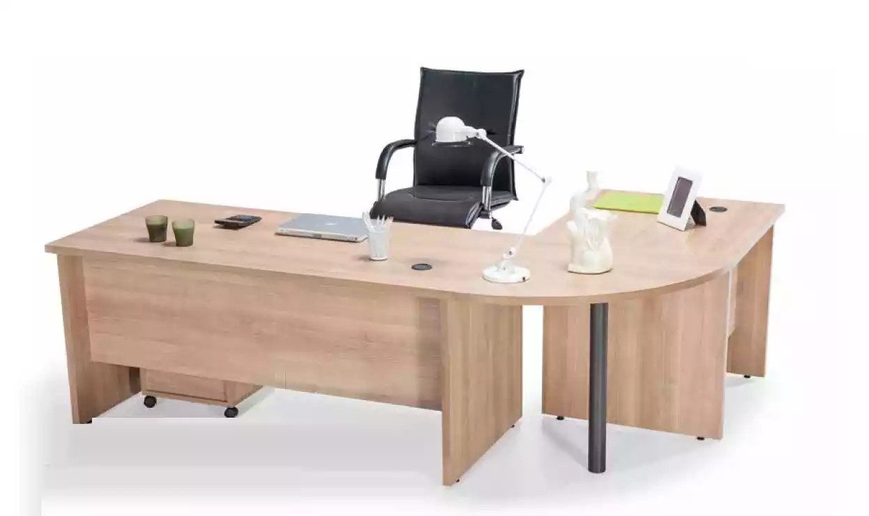 JVmoebel Eckschreibtisch Elegante Kommode aus Buchenholz mit drei Schubladen in Beige-Schwarz (1-St., Eckschreibtisch/Kommode), Made in Europa