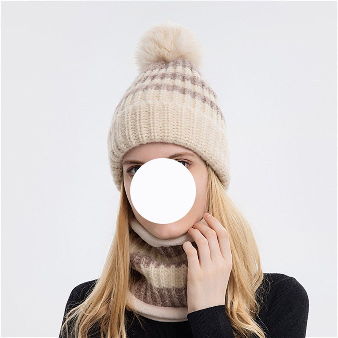 Winter Fashion + Damen Hut 2 DÖRÖY Hat Warm Schwarz Pcs Knitted Schal Set, Woolen Strickmütze