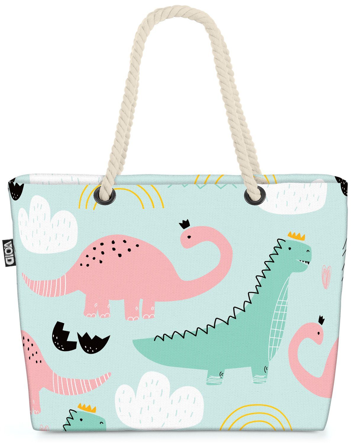 Regenbogen Dinos Dinos Strandtasche (1-tlg), VOID Regenbogen Dinosaurier Kinder Wolken Ki Wolken