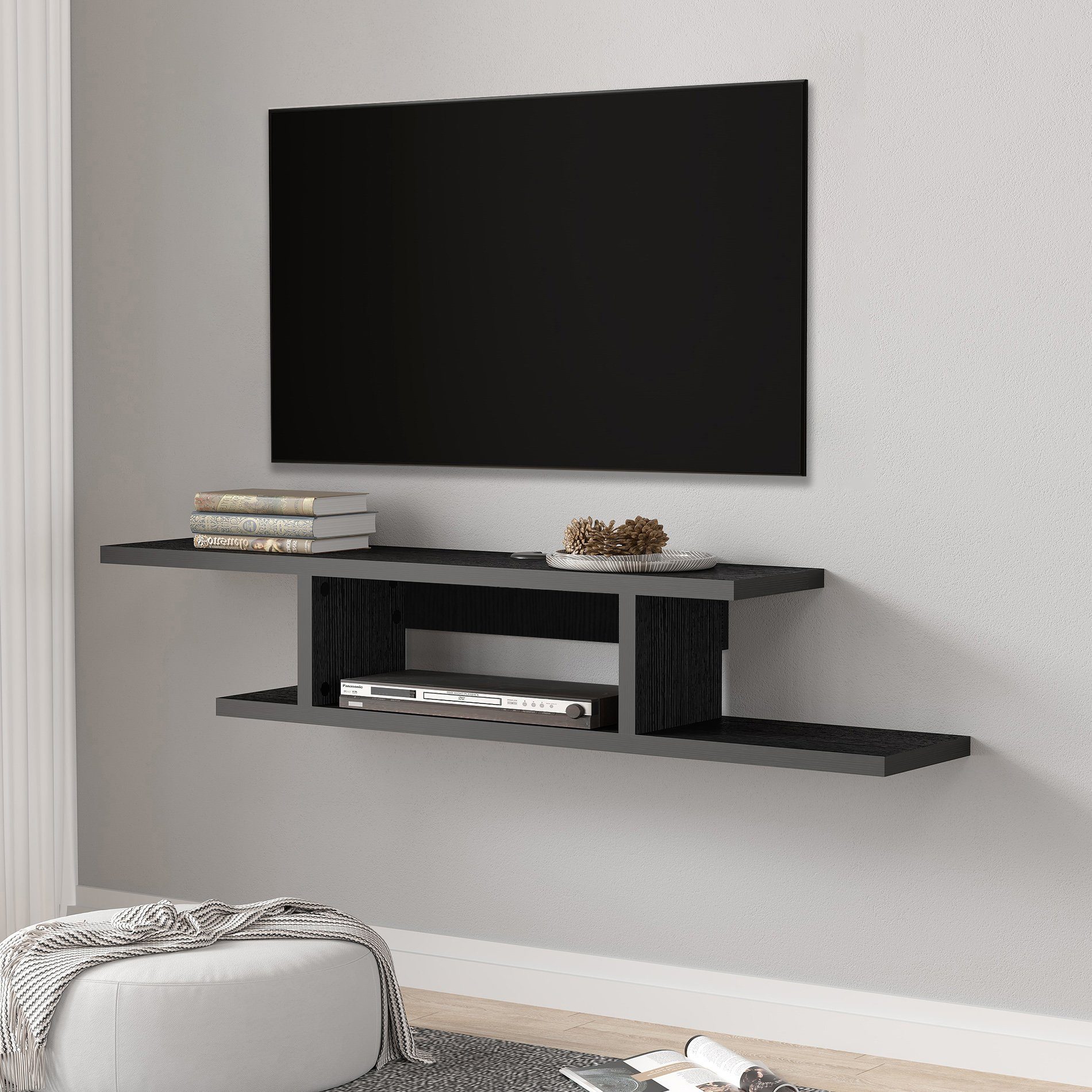 Schwarz FITUEYES TV-Regal, TV Breite Board cm, 126 hängend, Holzoptik