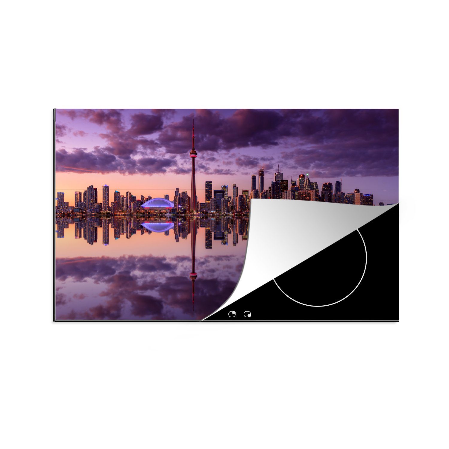 MuchoWow Herdblende-/Abdeckplatte Nächtliche Skyline des Stadtzentrums von Toronto, Kanada, Vinyl, (1 tlg), 83x51 cm, Ceranfeldabdeckung, Arbeitsplatte für küche