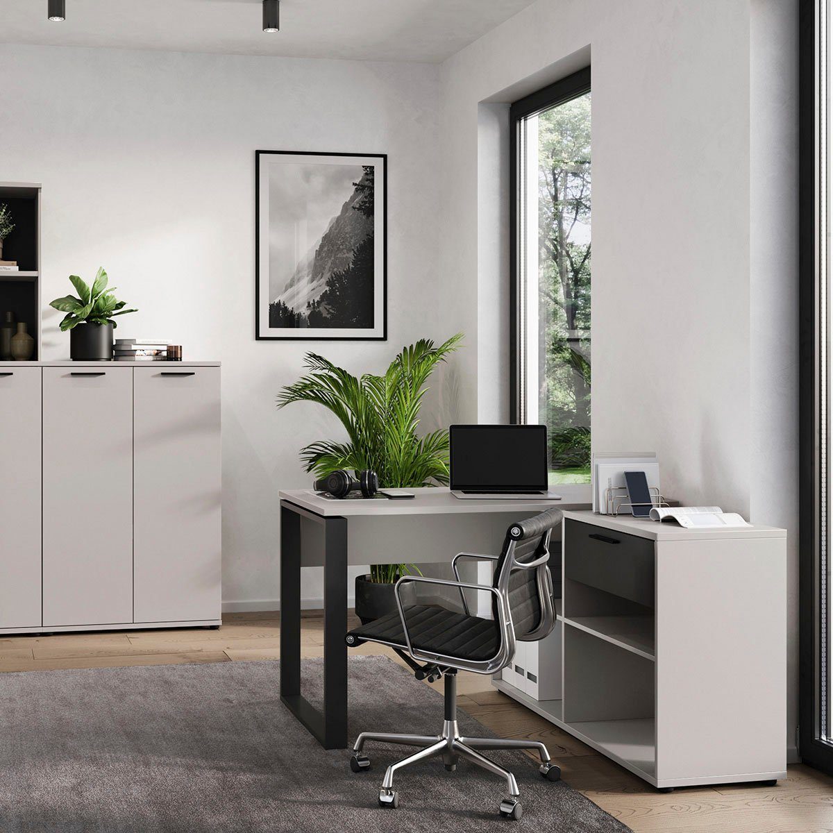 GERMANIA Büro-Set Fenton, integriertem Schreibtisch Aktenschrank mit und (2-St), Sideboard inkl