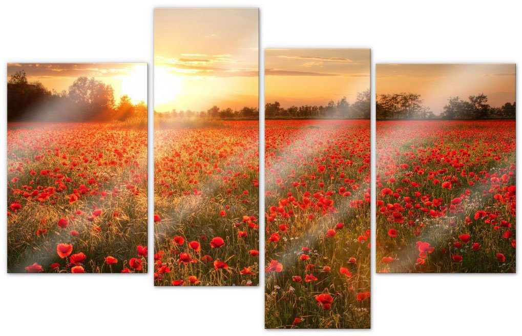 Wall-Art Mehrteilige Bilder »Mohnfeld Mohnblumen (4-teilig)«, (Set, 4