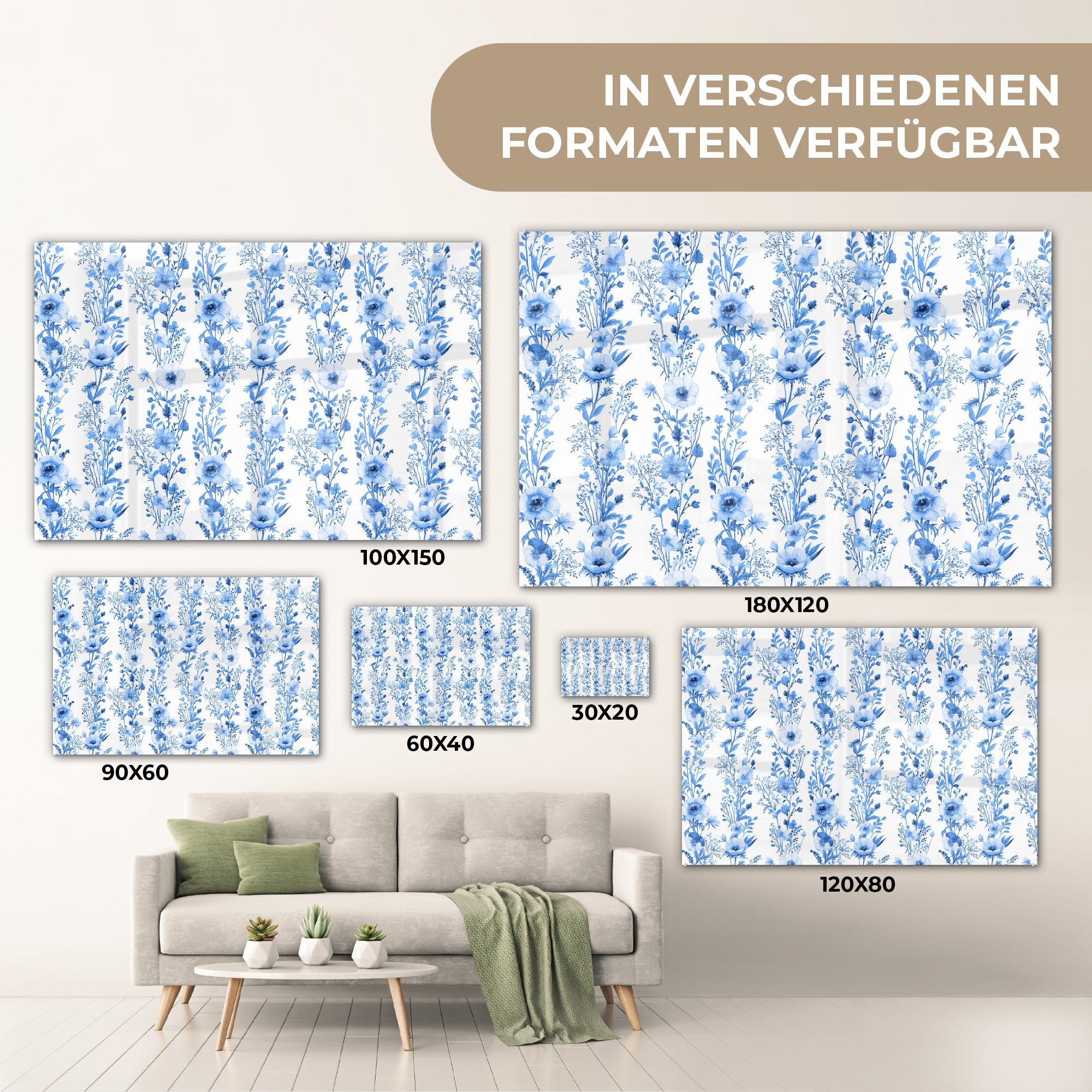 Bilder - - Blau, Foto Anemone Glasbilder MuchoWow auf Wanddekoration Blumen - (1 Acrylglasbild auf - - Glas Muster Wandbild Glas - St),