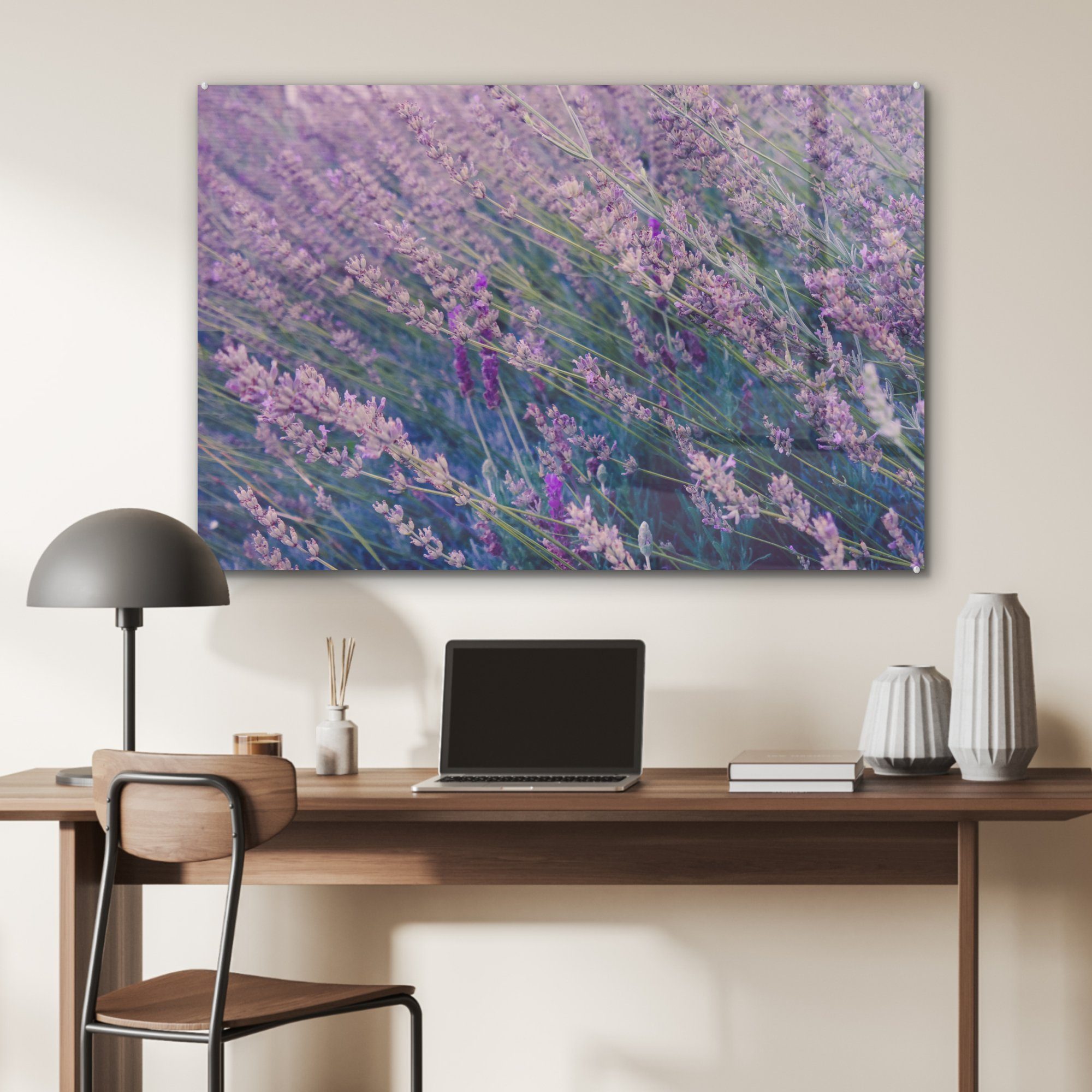 MuchoWow Acrylglasbild Blumen Lavendel & St), Wohnzimmer (1 Acrylglasbilder - - Lila, Schlafzimmer