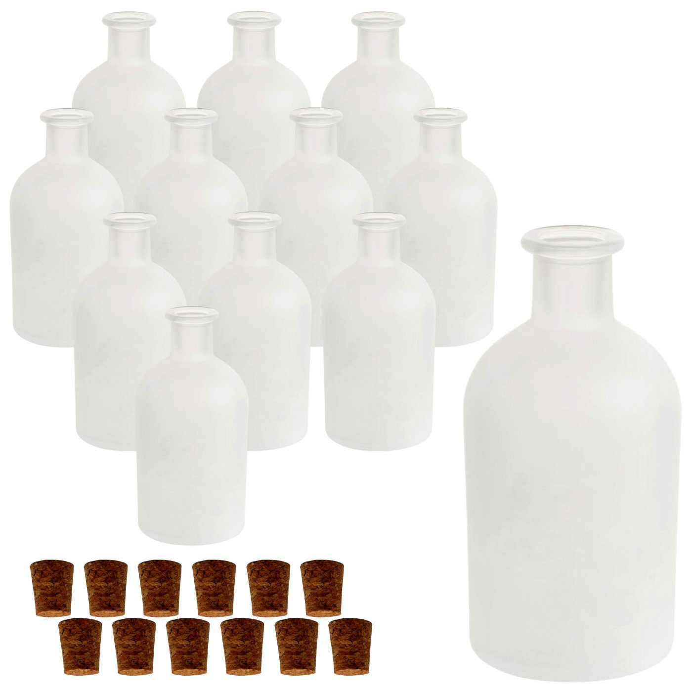 gouveo Trinkflasche Glasflaschen 250 ml Apotheker mit Korken - Leere Likörflasche 0,25 l, 12er Set, Frozen, SK