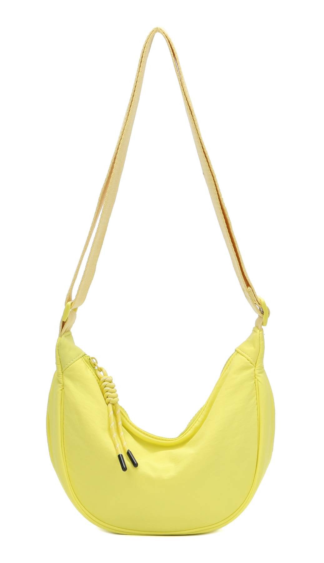 ITALYSHOP24 Schultertasche Damen Tasche Runde Brusttasche MOON Bag CrossBody Crossover Nylon, Umhängetasche Hüfttasche Slingntasche Reise sportlich-modernen Look