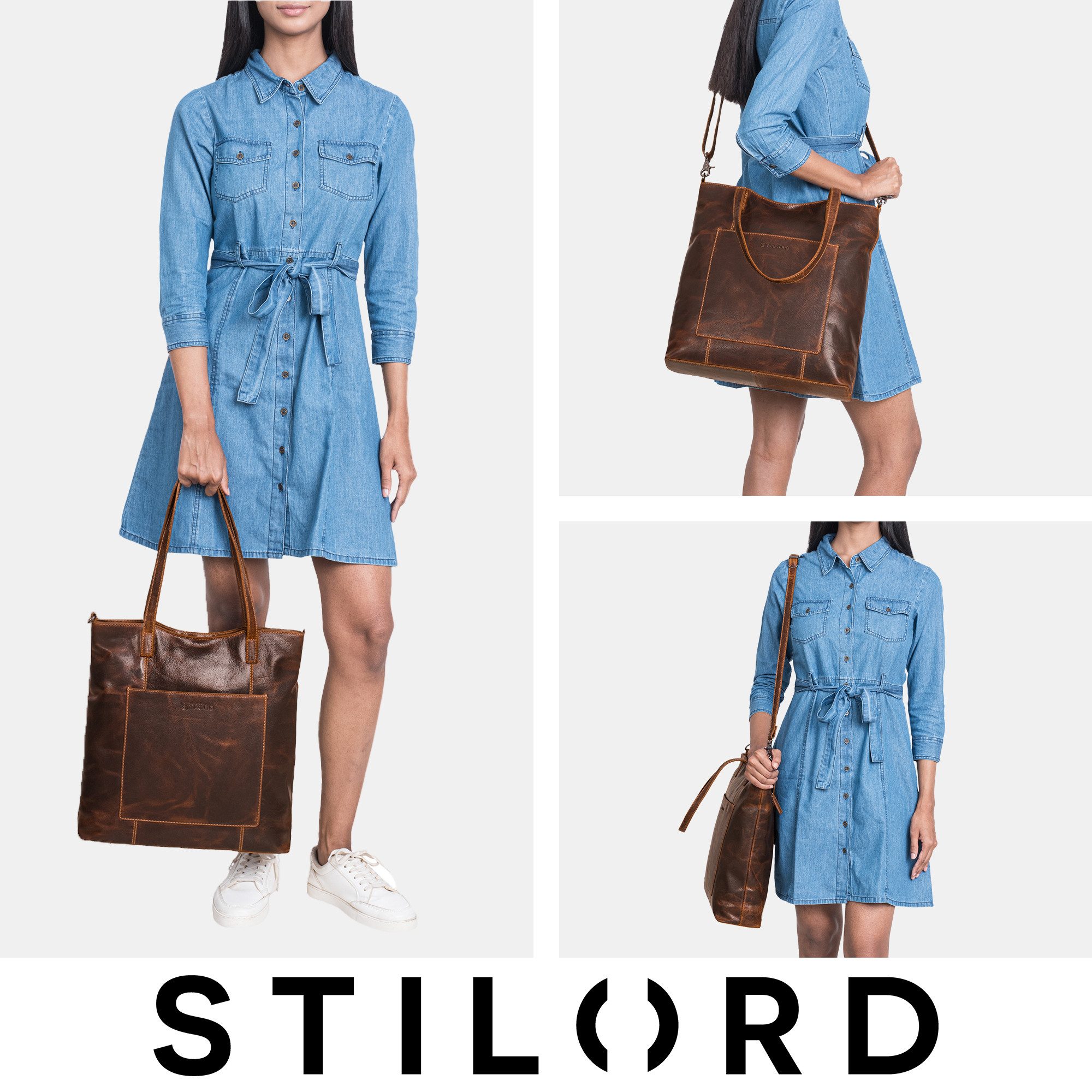 STILORD Handtasche "Trixie" XL Shopper Leder Damen mit Schultergurt für 16 Zoll Laptop