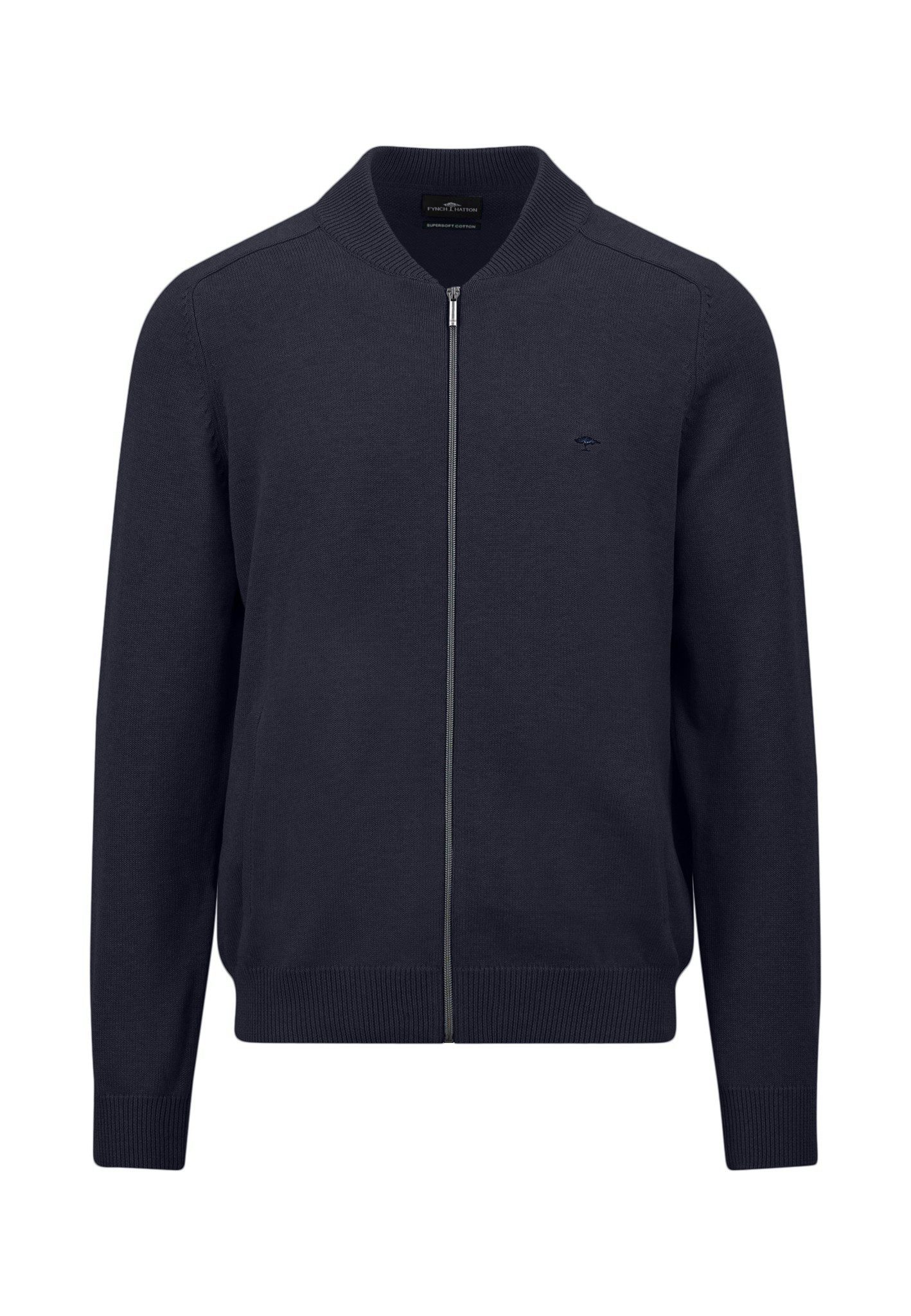 FYNCH-HATTON Strickjacke Fynch-Hatton Strickjacke Collegekragen - dunkelblau (1-tlg)