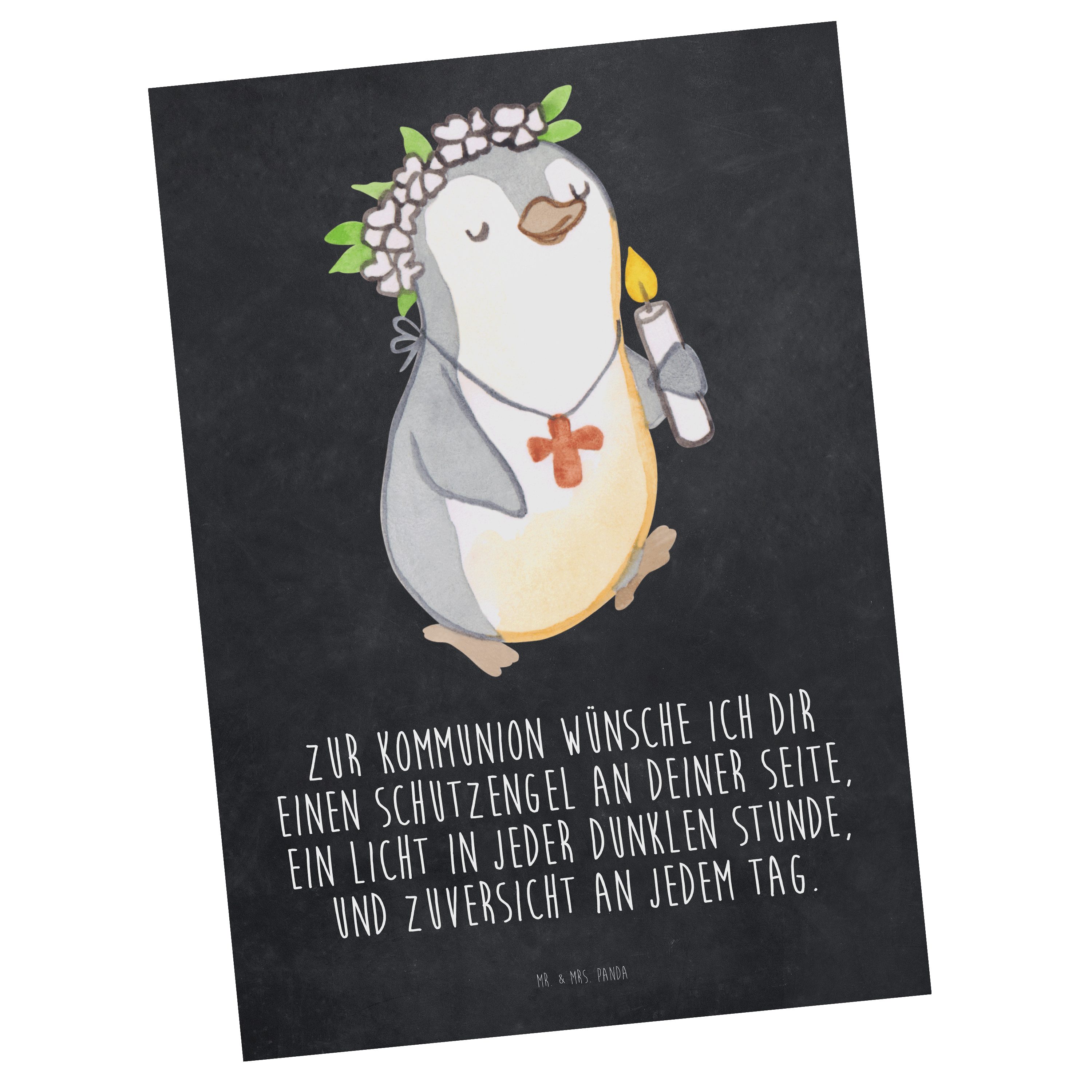 Mr. & Mrs. Panda Postkarte Pinguin Kommunion Mädchen - Kreidetafel - Geschenk, Grußkarte, Gott