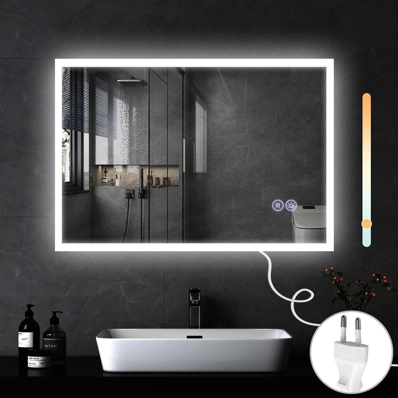 Nettlife Badspiegel spiegel mit Beleuchtung Rund 60cm, zimmerspiegel mit Touch-Schalter und Entfogger-Funktion