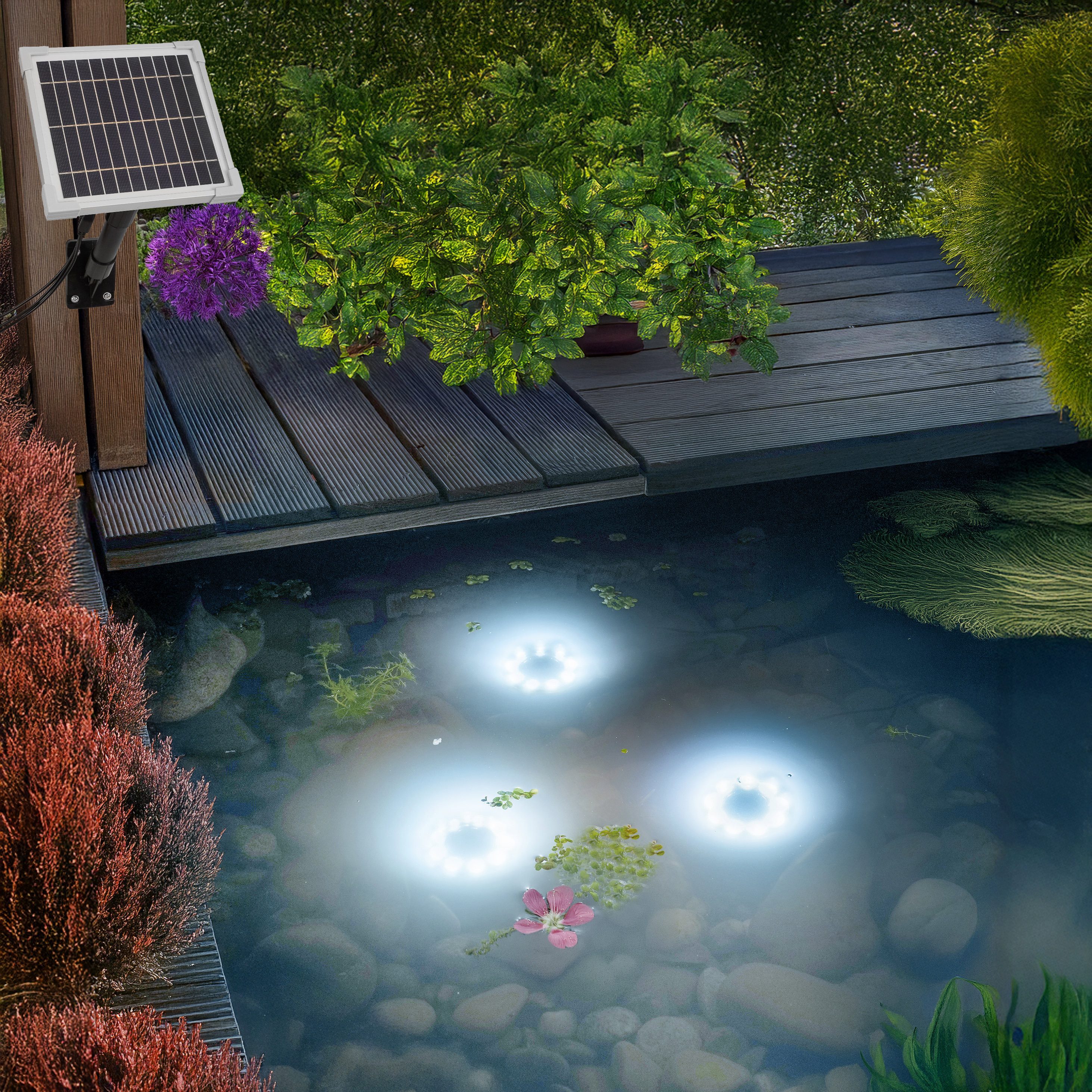 esotec Gartenstrahler Solar Über- und Unterwasserstrahler 3 SuperSpots 6500K kaltweiß 101404, LED fest integriert