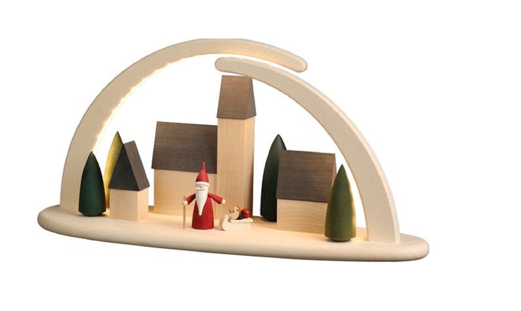 Seiffener Volkskunst eG Schwibbogen Bogen groß Stadt mit Weihnachtswichtel LED inkl. USB-Stecker