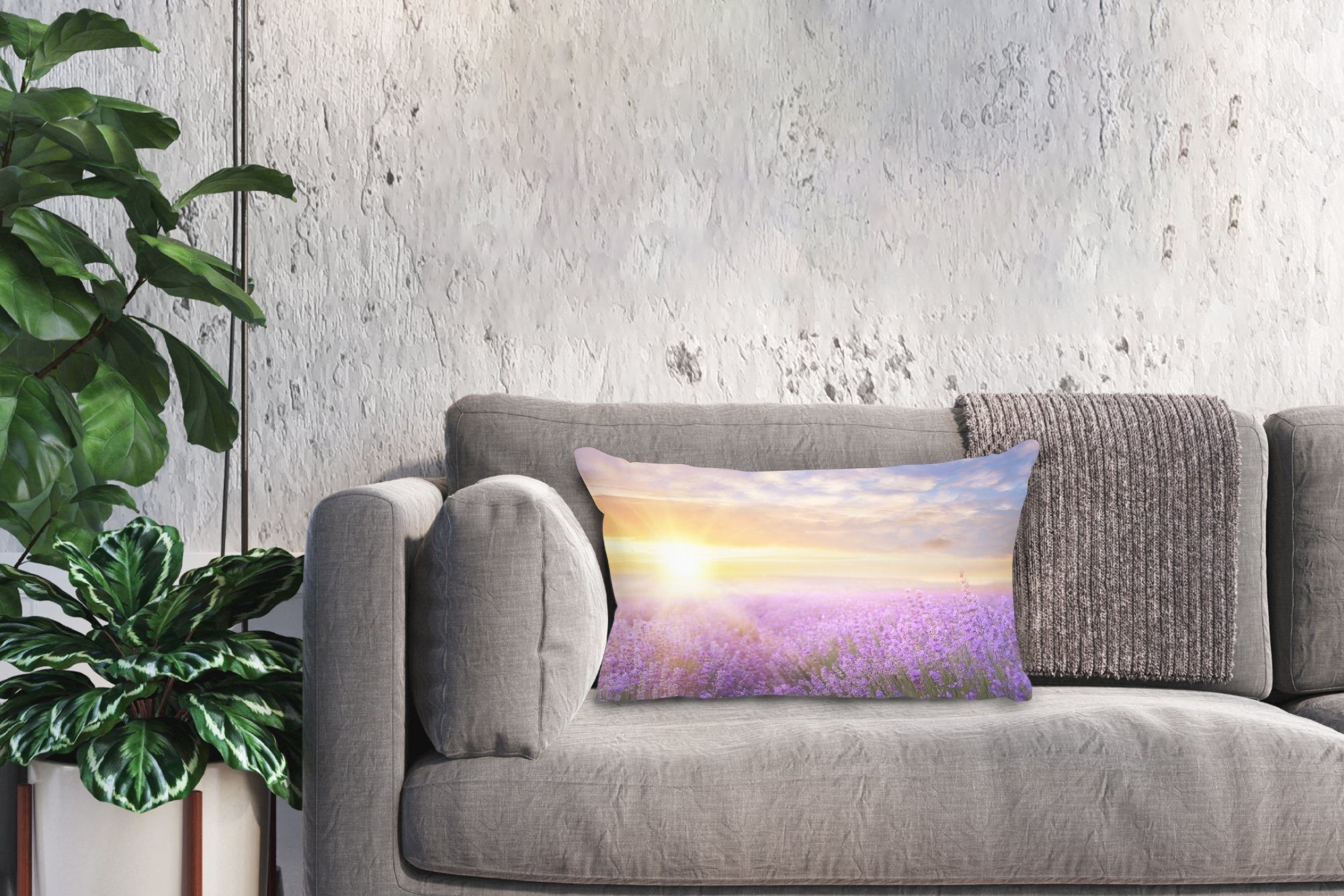 MuchoWow Dekokissen Lavendel - Dekoration, Natur, Zierkissen, Himmel mit Wohzimmer Sonne Schlafzimmer Dekokissen - Füllung, 