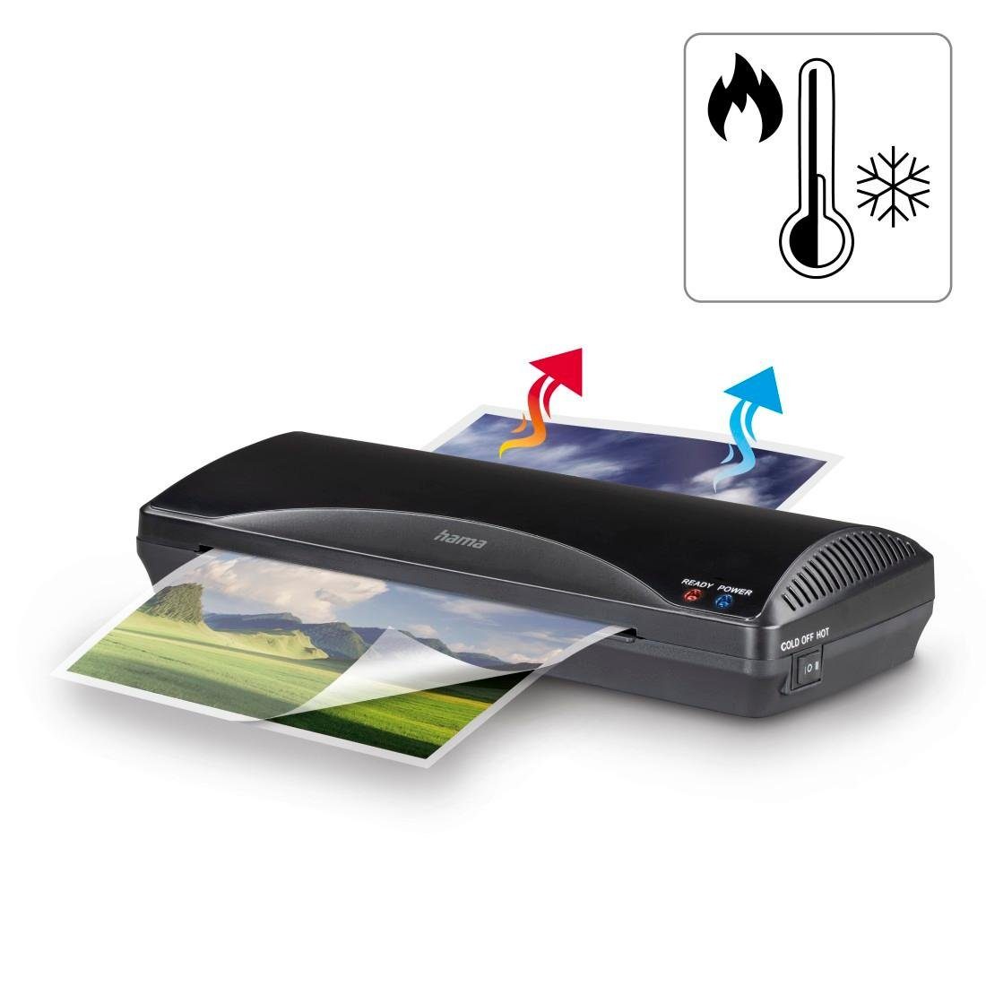 Hama Laminiergerät Laminator für DIN A4, Heiß- und Kaltlaminierung, 2 Rollen, schwarz, Mit Laminierfolien, Tischgerät, Verwendung im Office und Privat