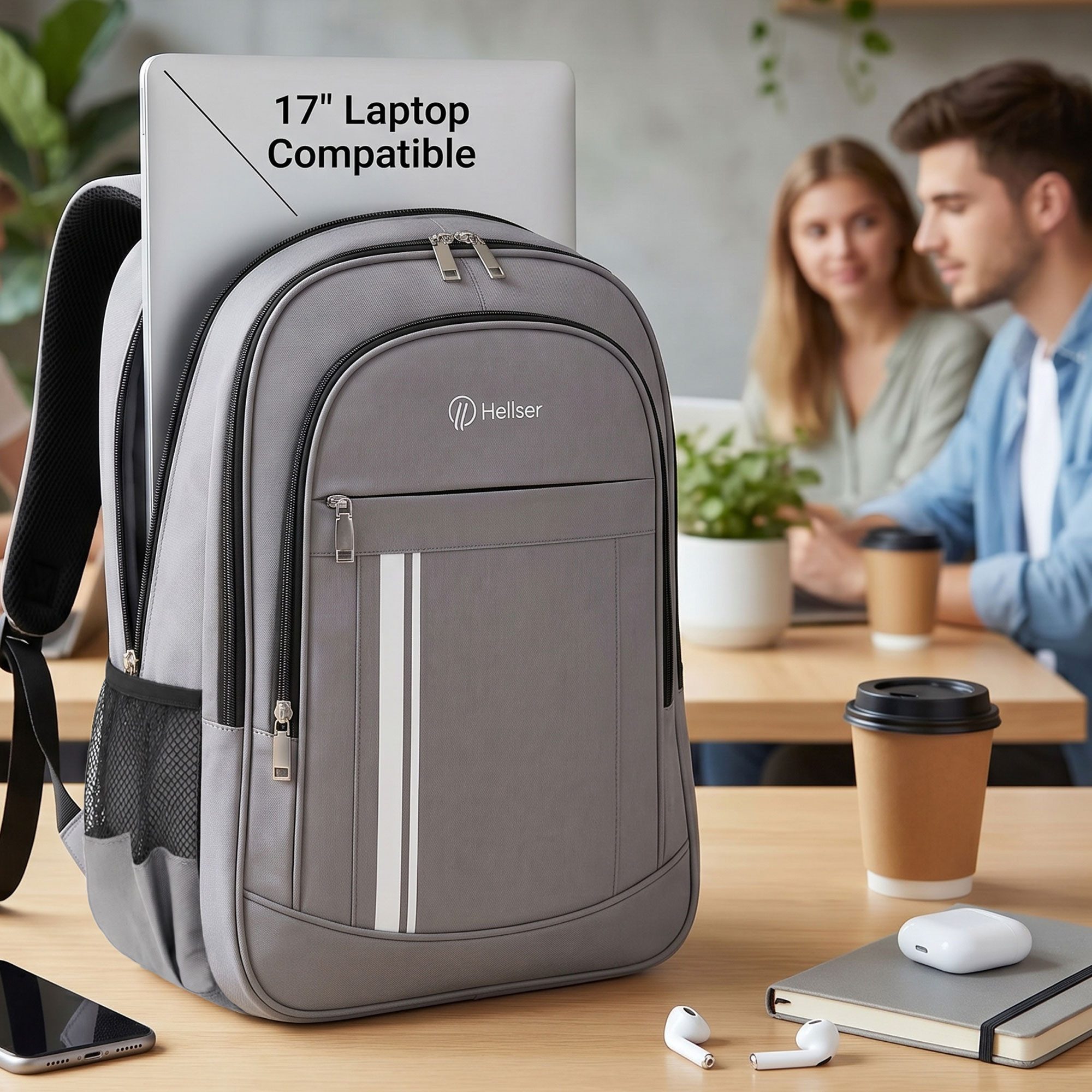 HELLSER Laptoprucksack Laptoprucksack & Schulrucksack FOCUS – Backpack mit Laptopfach 17 Zoll, Unisex, inkl. Koffergurt, perfekt als Handgepäck, ergonomisch