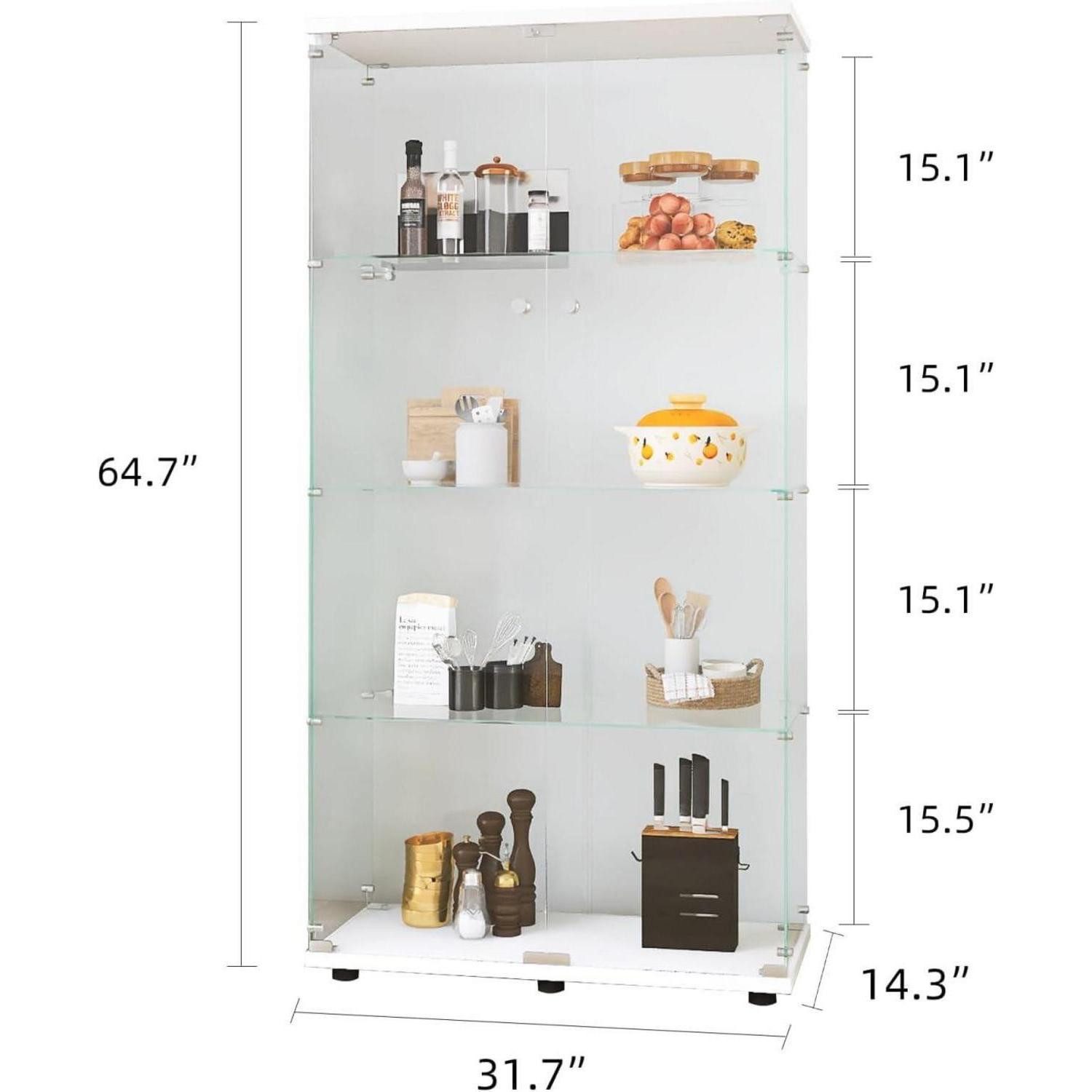 LuxusKollektion Glasvitrine Vitrine Glas Regalschrank Wohnzimmer 4 Etagen 2 Tür 164*80*36cm Weiß