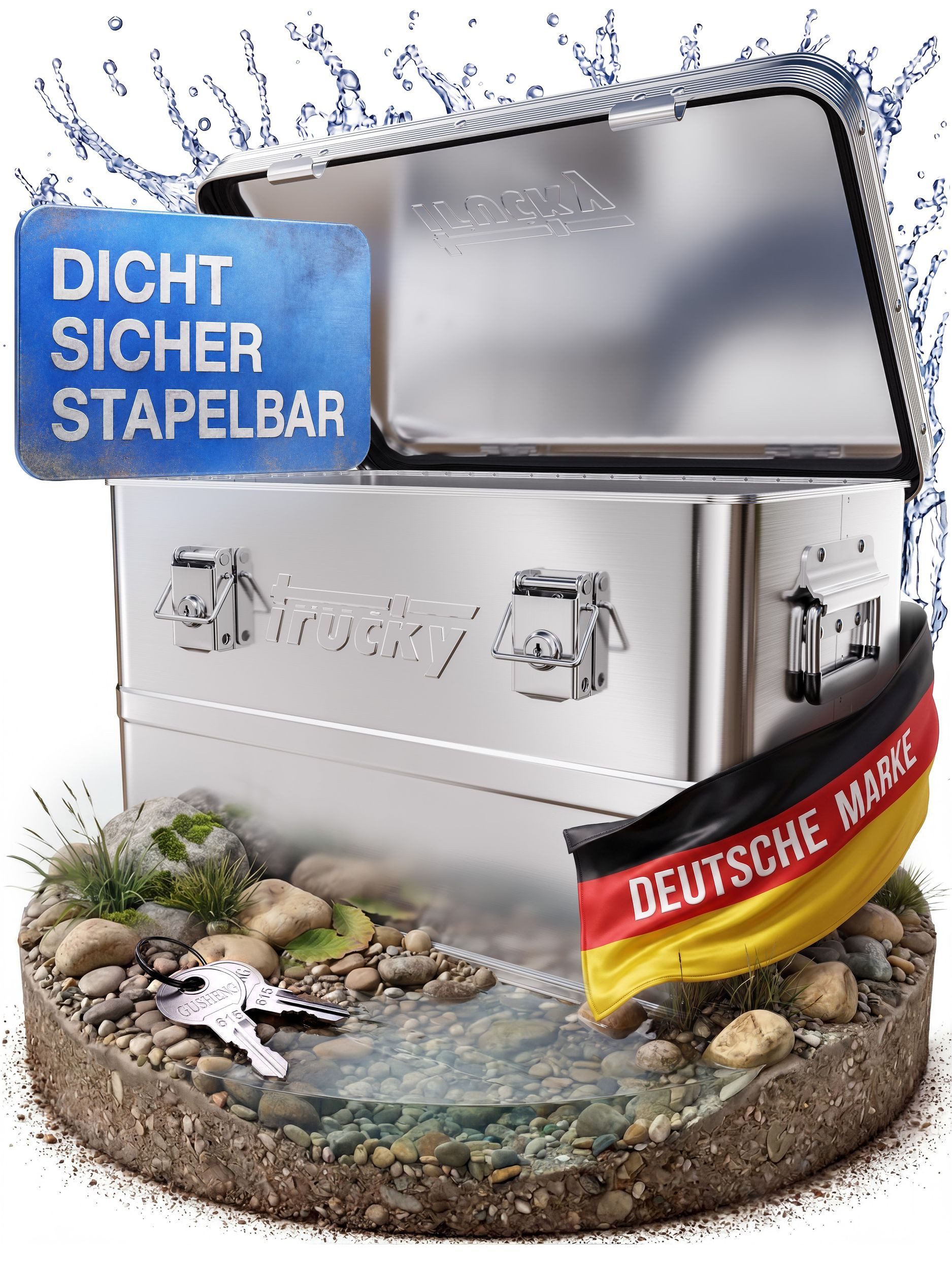 Trucky Allzweckkiste Aluminium Box mit Deckel Silber Alukiste Alu Kiste Abschliessbar