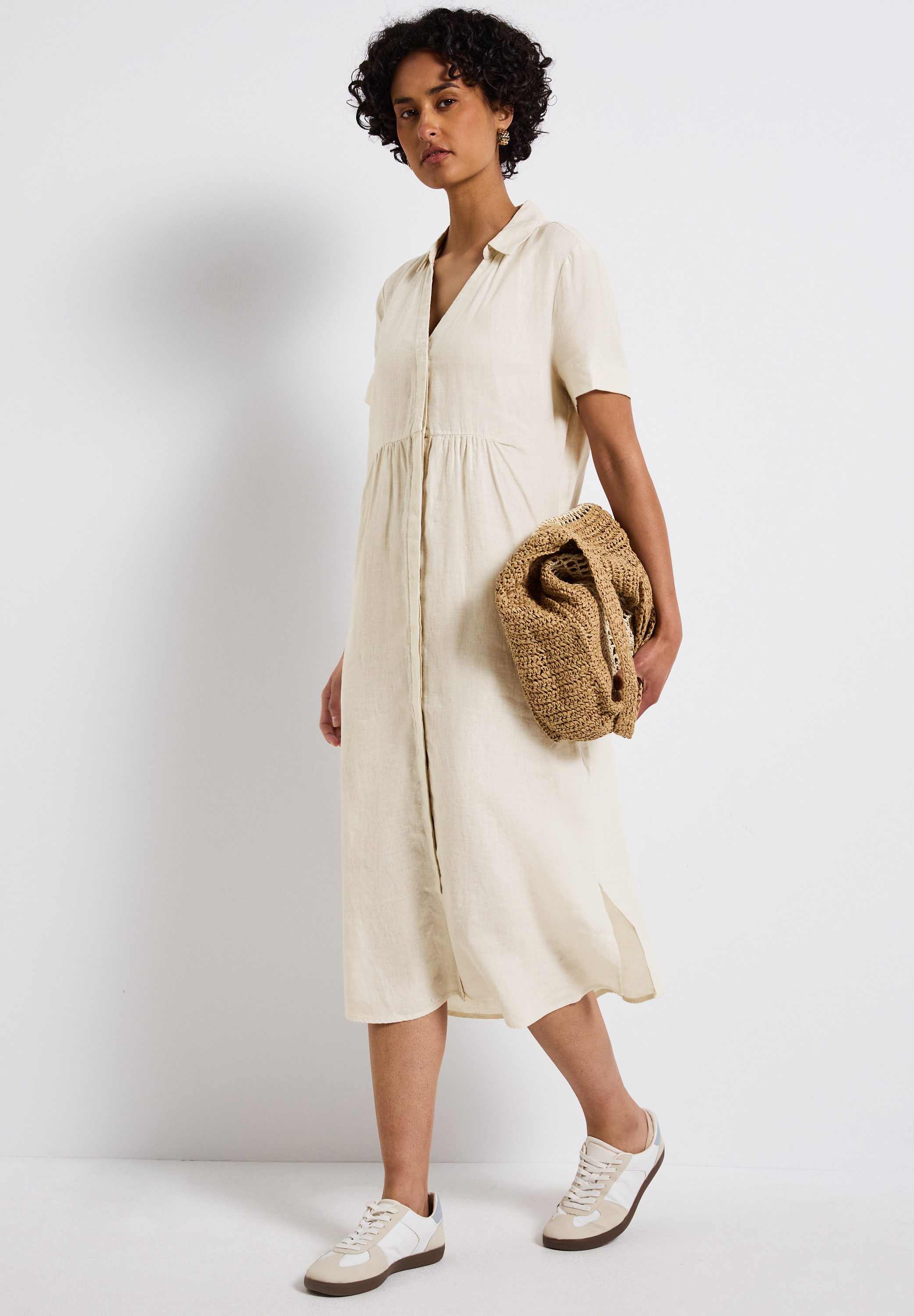 STREET ONE Midikleid aus Leinen und kurzarm günstig online kaufen
