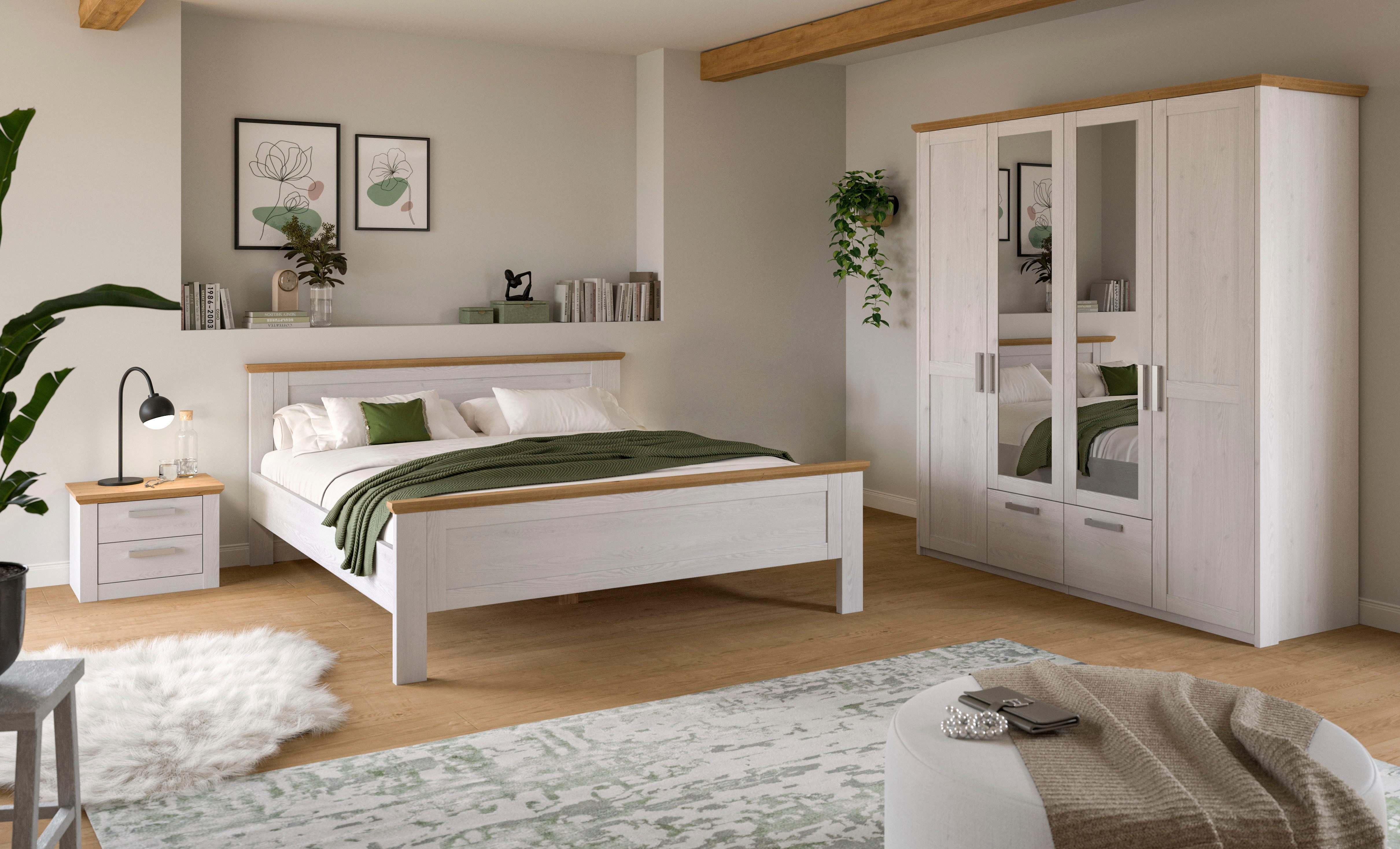 Home affaire Schlafzimmer-Set COSENZA, 3-tlg., Kleiderschrank, Bettgestell & Nachttisch, (3-tlg., Matratzengröße 180x200 cm, viel Stauraum, ohne Lattenrost & Matratze), Schlafzimmer, Schlafen, Set, Kombination, Bettanlage