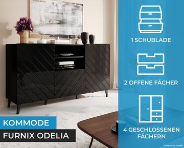 Furnix Sideboard ODELIA Kommode mit Ziertüren/Metallgestell und Schublade Hochglanz, B150 x H82 x T41,6 cm