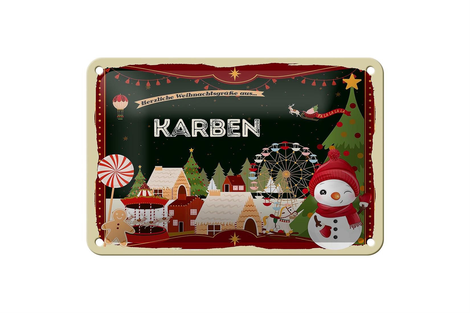Metallschild Weihnachten Grüße aus KARBEN 18x12cm