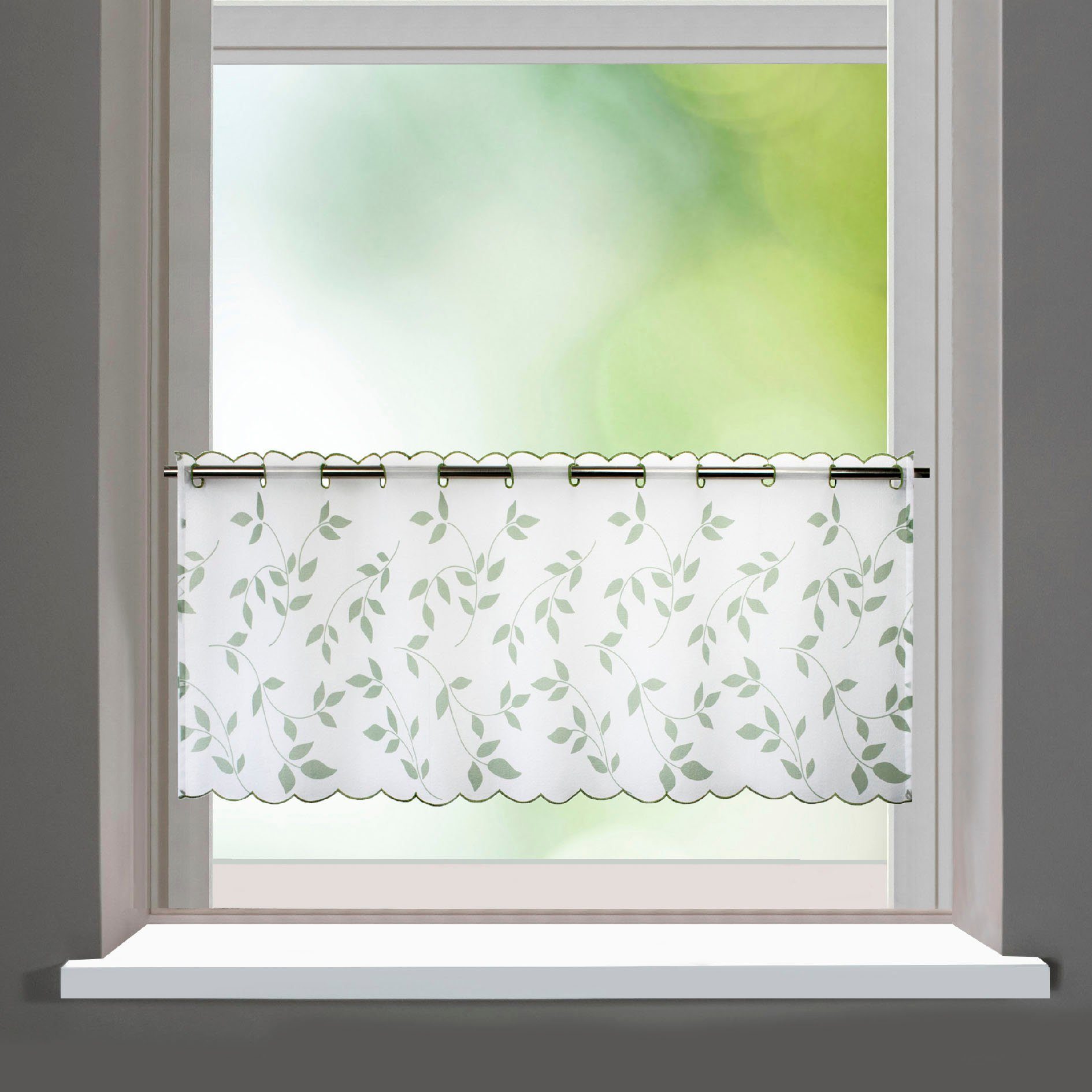 Delindo Lifestyle Scheibengardine Blätter (1 St), Stangendurchzug, transparent, Voile, mit Stangendurchzug für die Küche – Bild 2 von 5