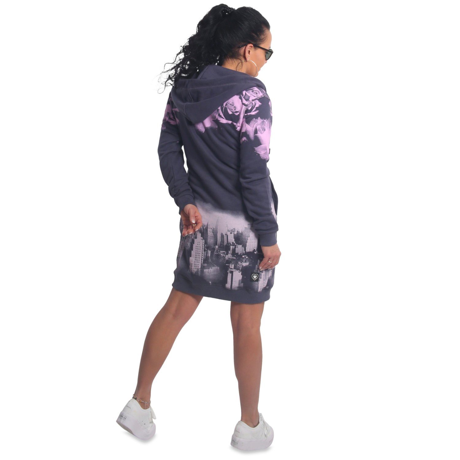 night City Kapuzensweatjacke mit parisian Schnitt Rose YAKUZA langen lässigen,