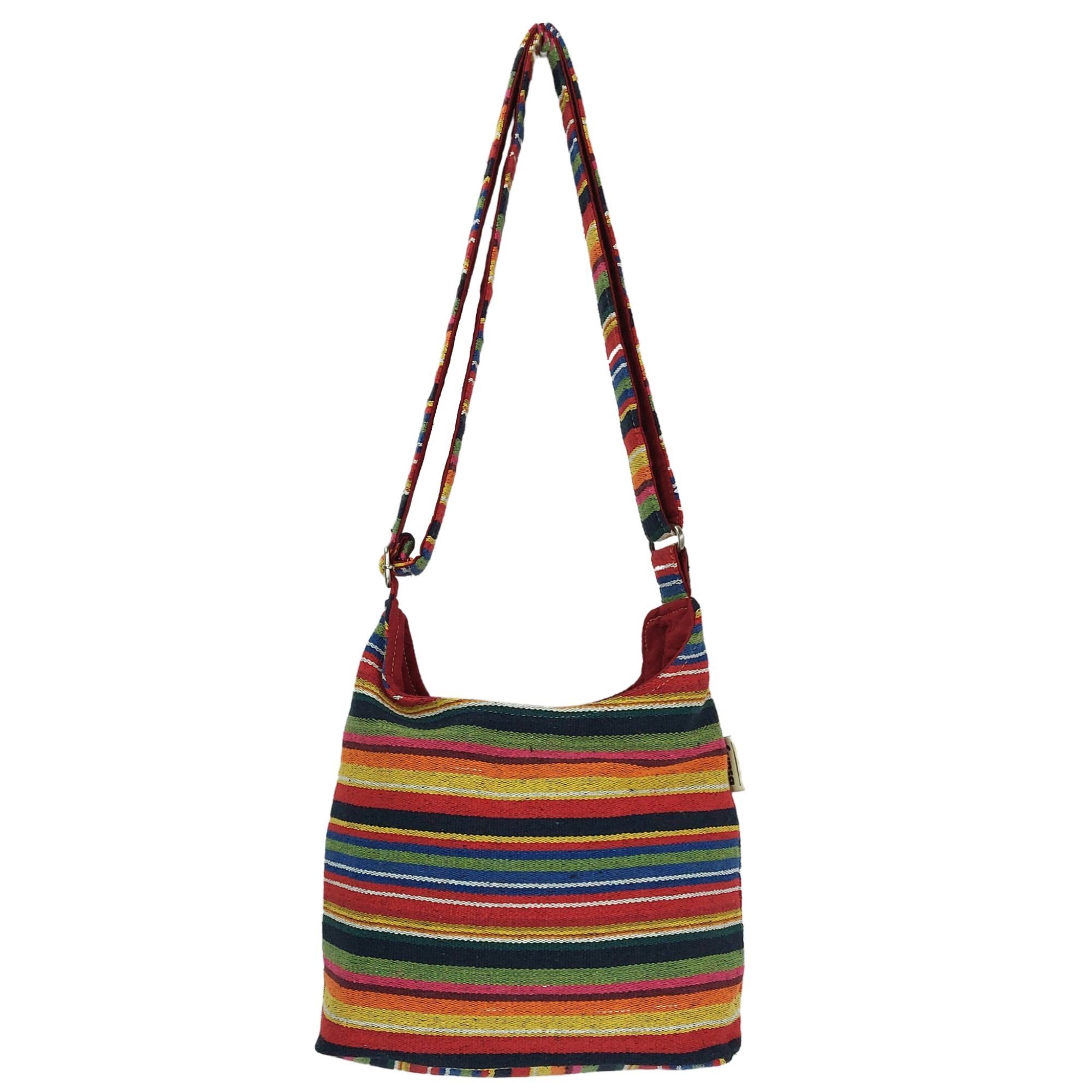 Sunsa Hobo Hobo Tasche, Vegane nachhaltige Umhängetasche Crossbody Crossover, Streifen Design bunt/senf