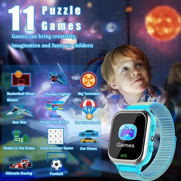 Kaacly Smartwatch, mit 2G SOS Schrittzähler Spiele Kamera Stoppuhr Wecker Taschenlampe